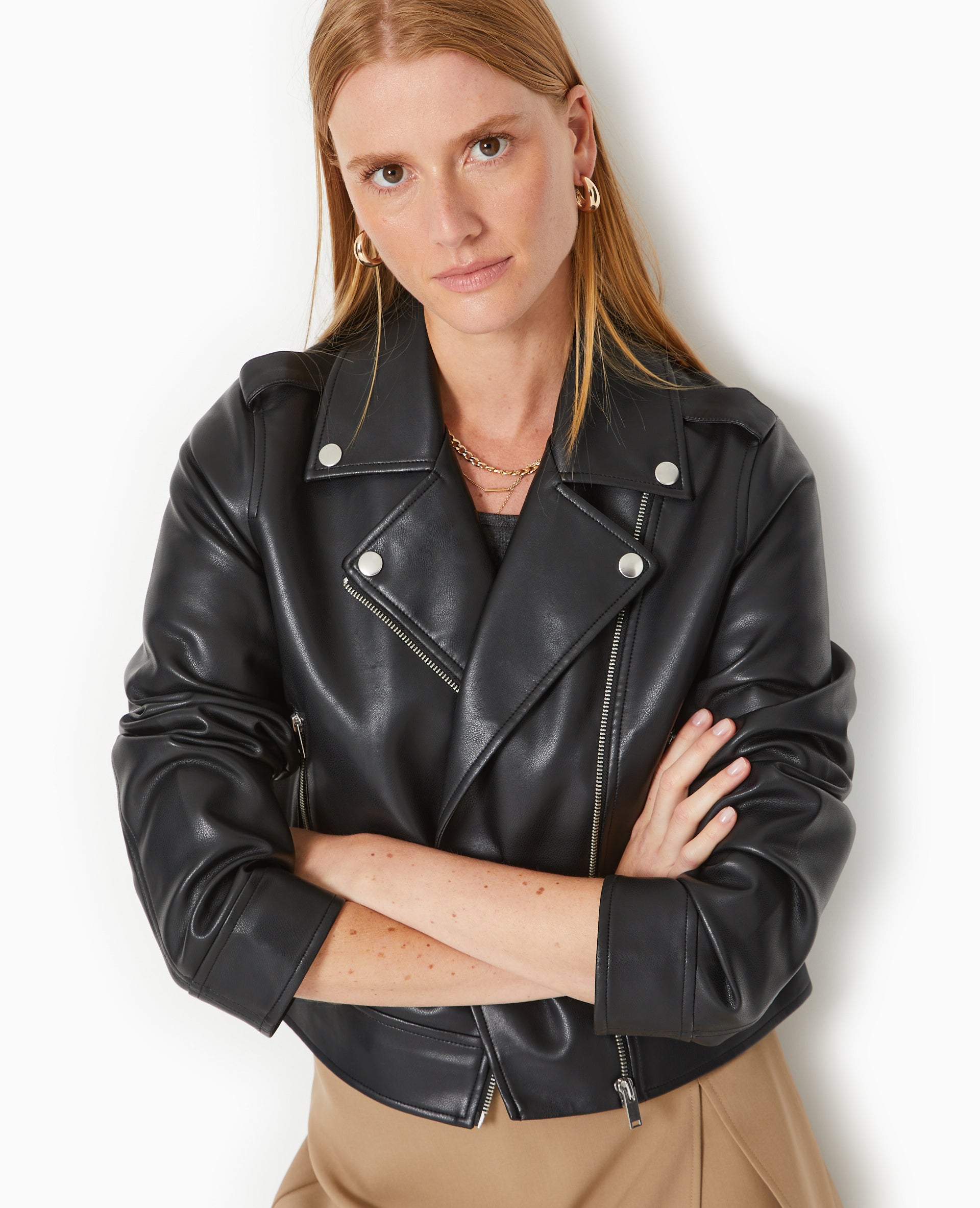 Blouson biker court en simili cuir