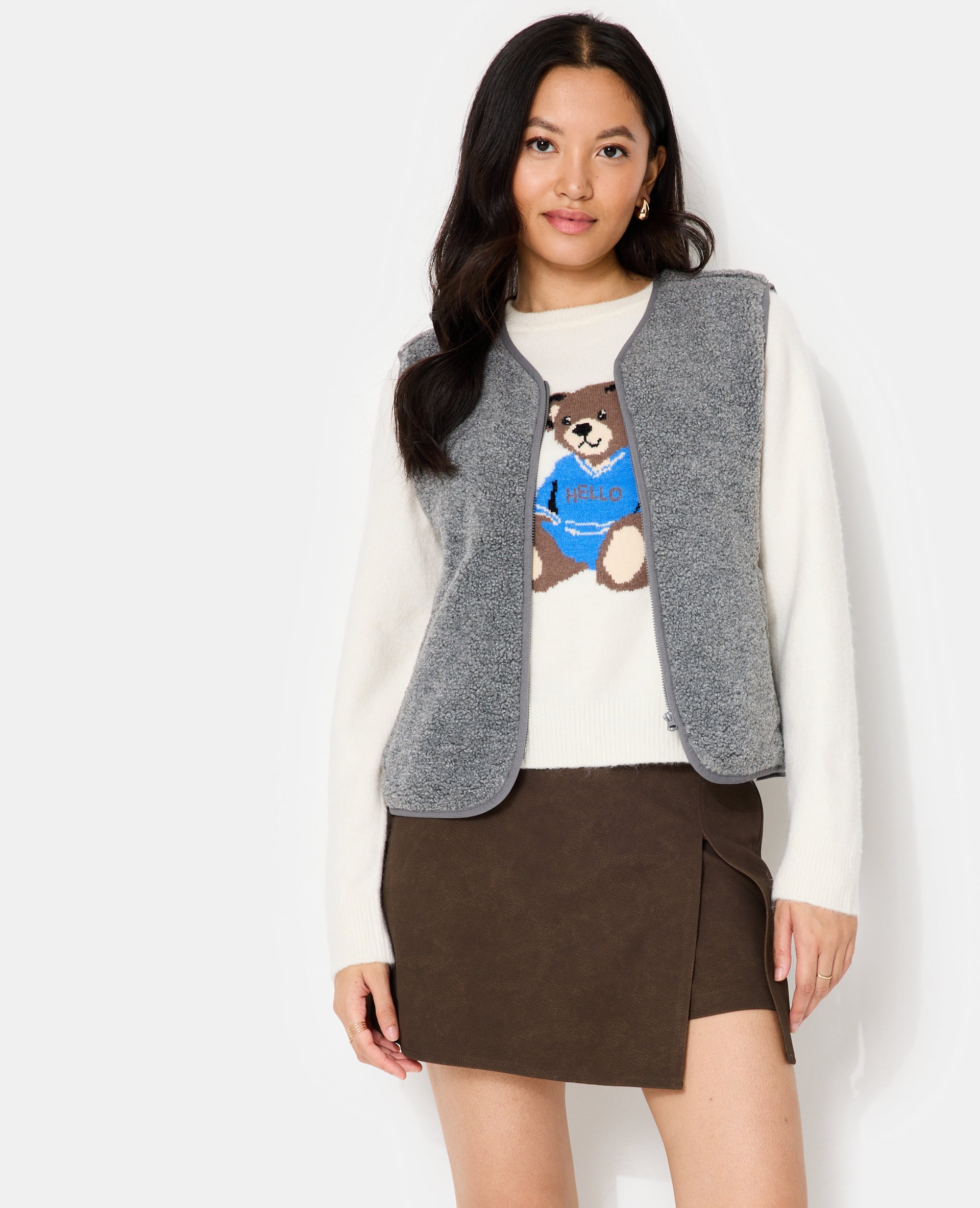 Veste sans manches zippée en sherpa