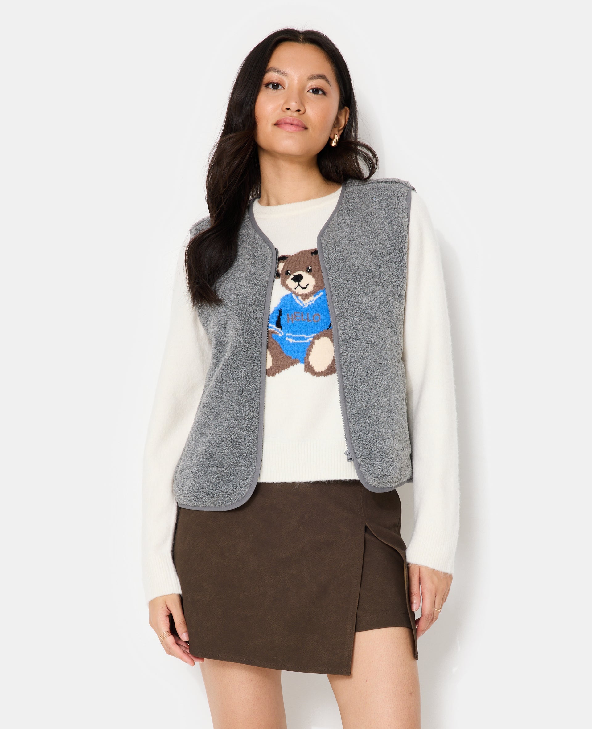 Veste sans manches zippée en sherpa