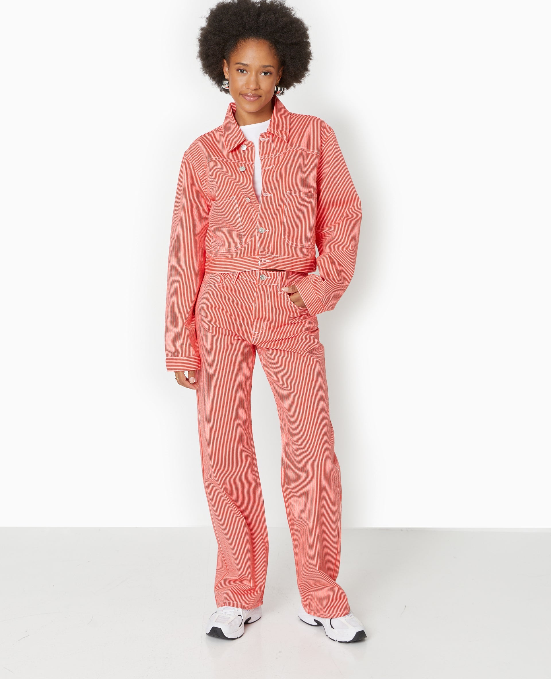 Veste courte en toile avec fines rayures