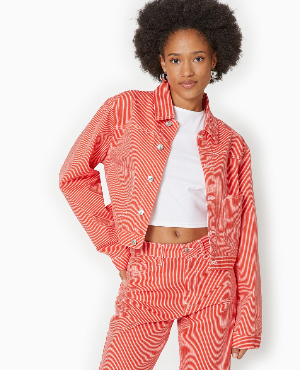 Veste courte en toile avec fines rayures
