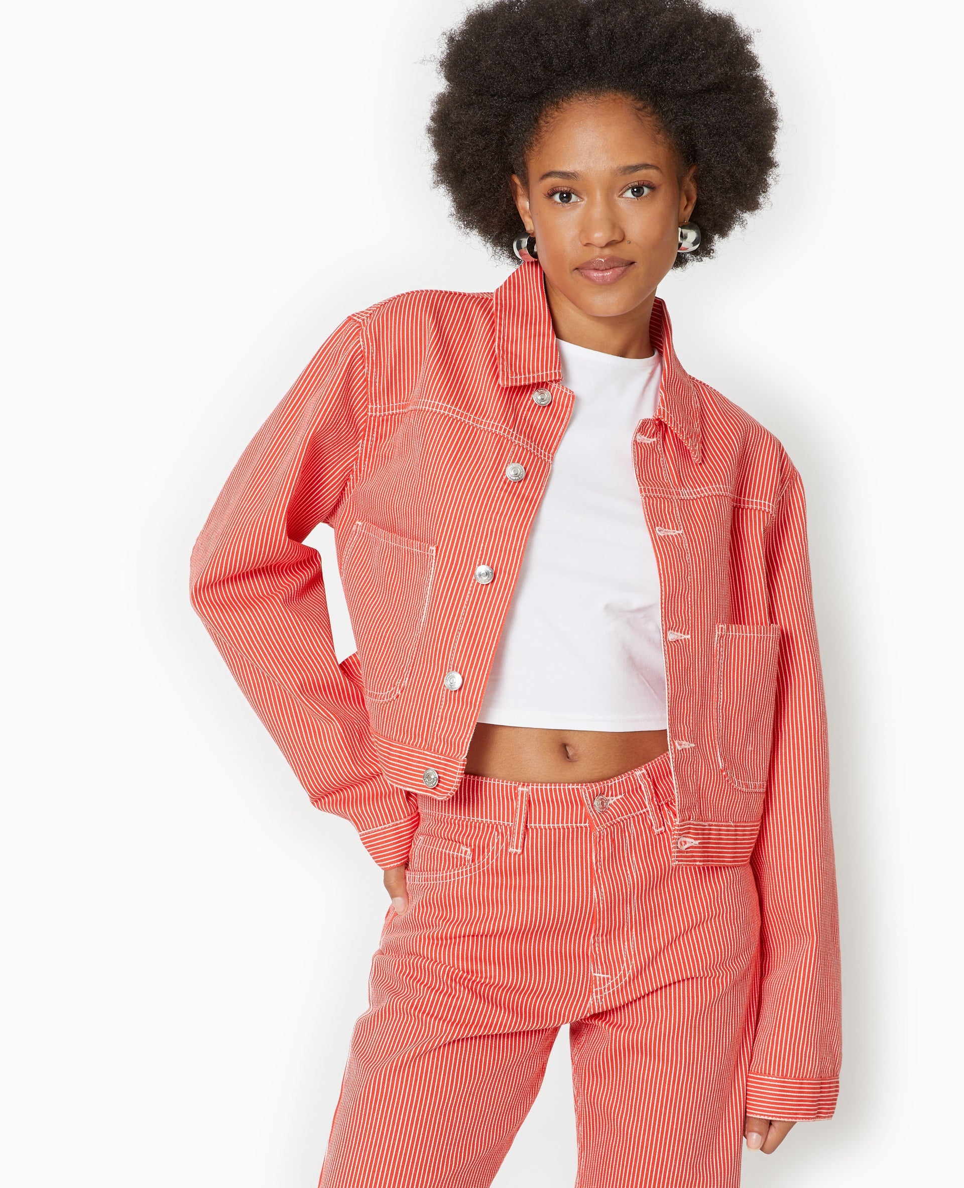 Veste courte en toile avec fines rayures