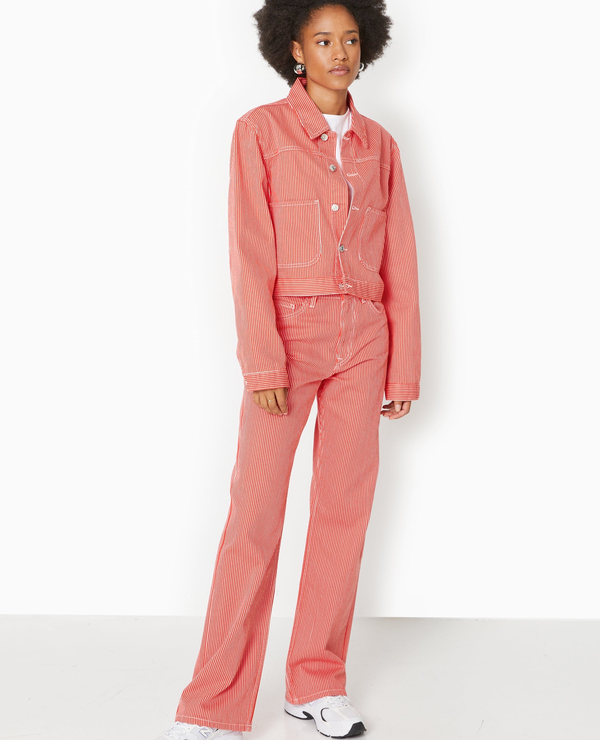 Veste courte en toile avec fines rayures