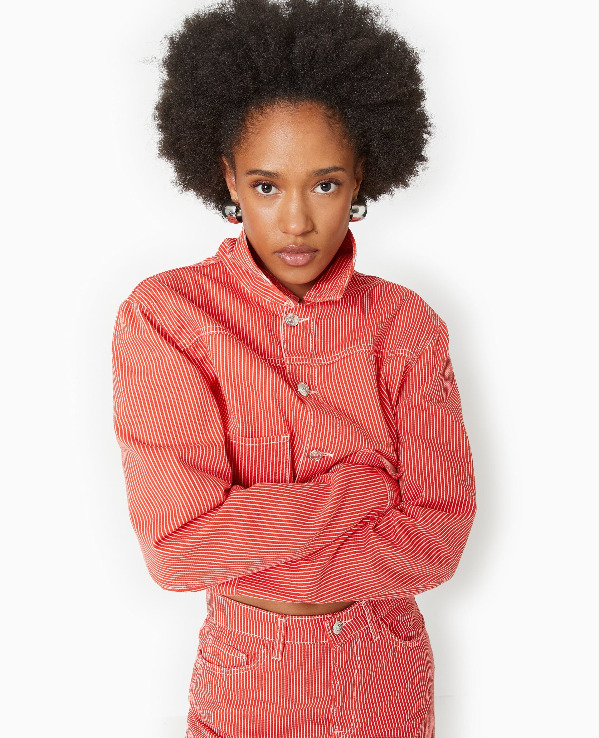 Veste courte en toile avec fines rayures