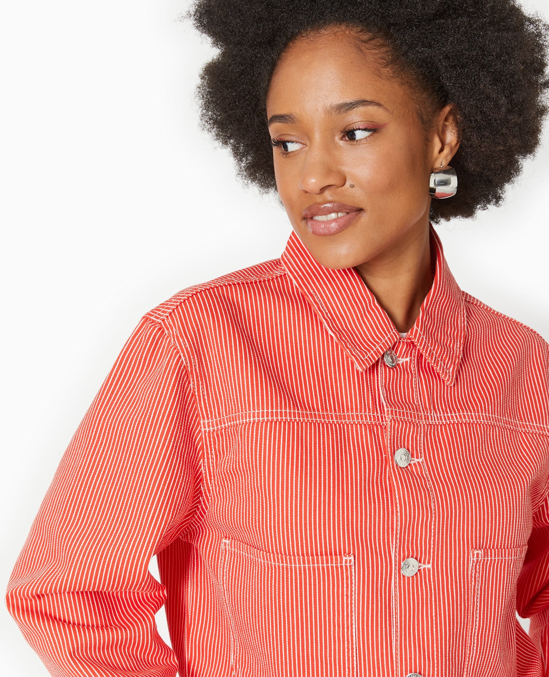 Veste courte en toile avec fines rayures