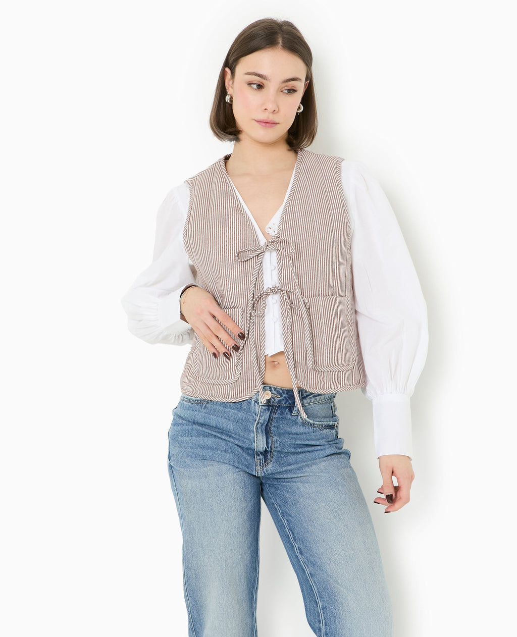 Veste sans manches matelassée avec rayures