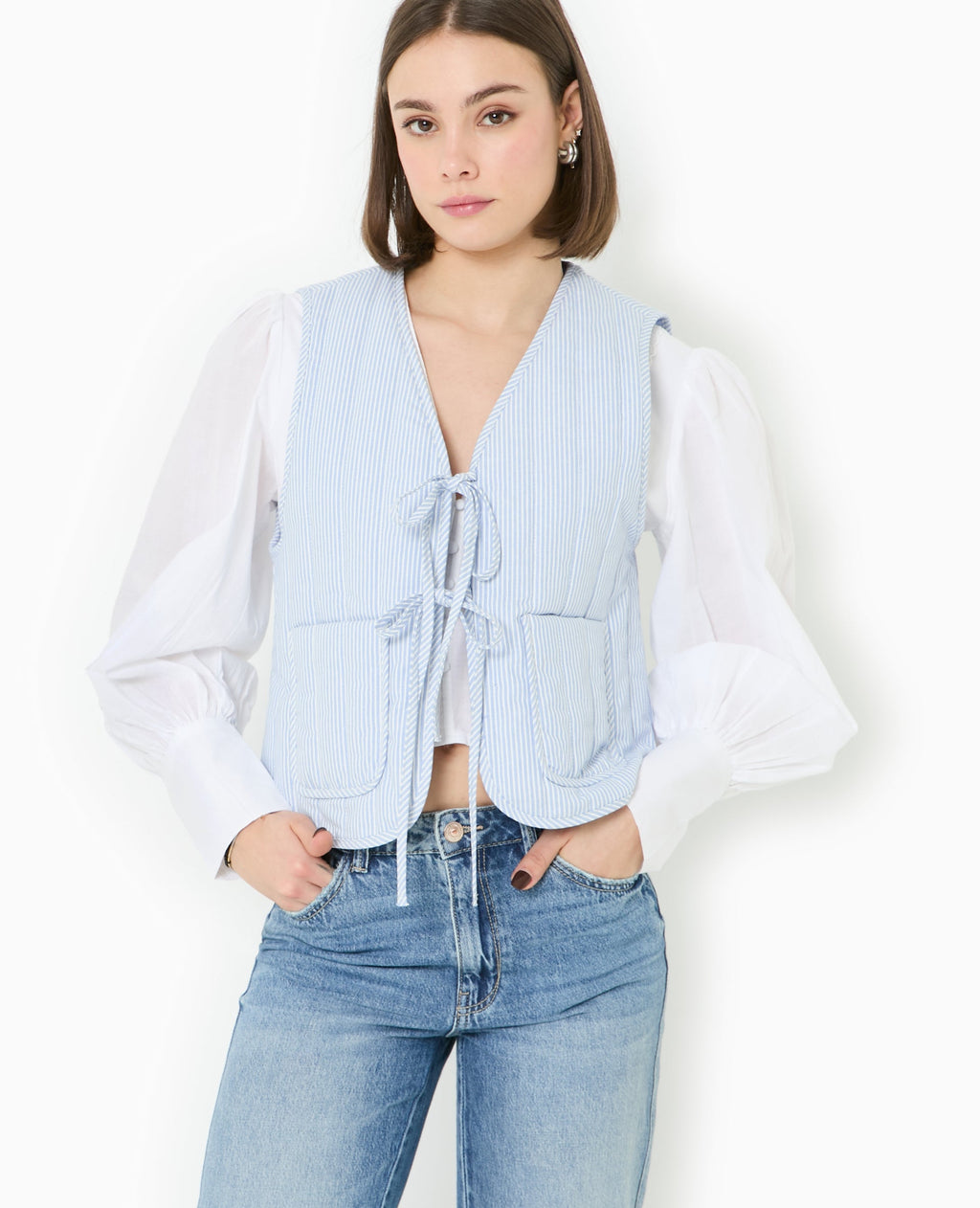Veste sans manches matelassée avec rayures