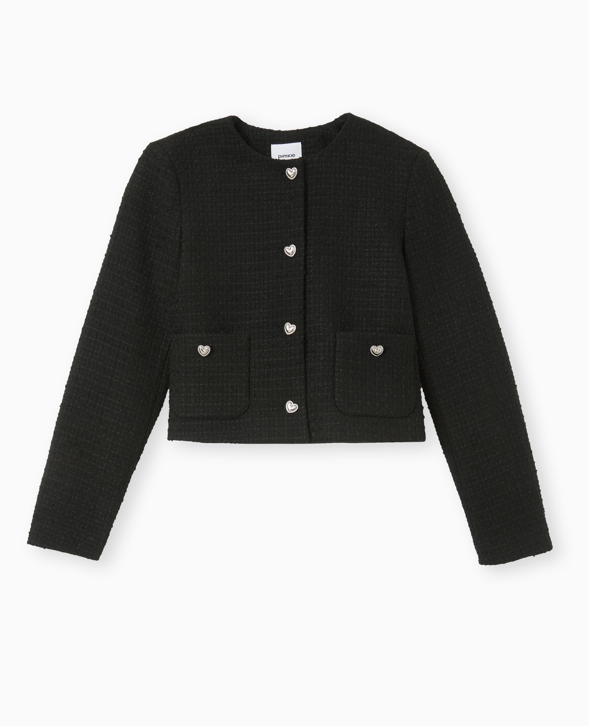 Veste courte en tweed avec boutons cœur