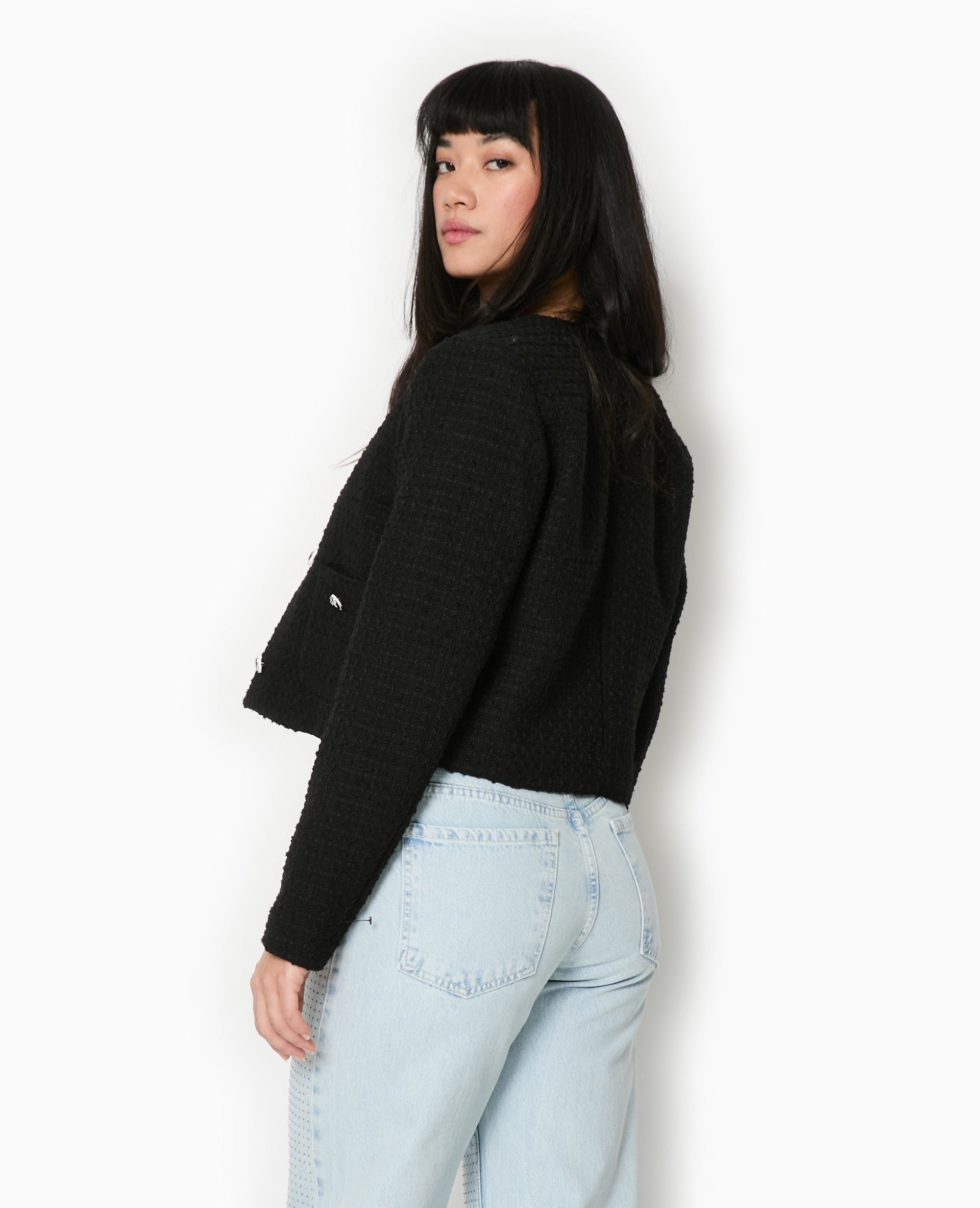 Veste courte en tweed avec boutons cœur