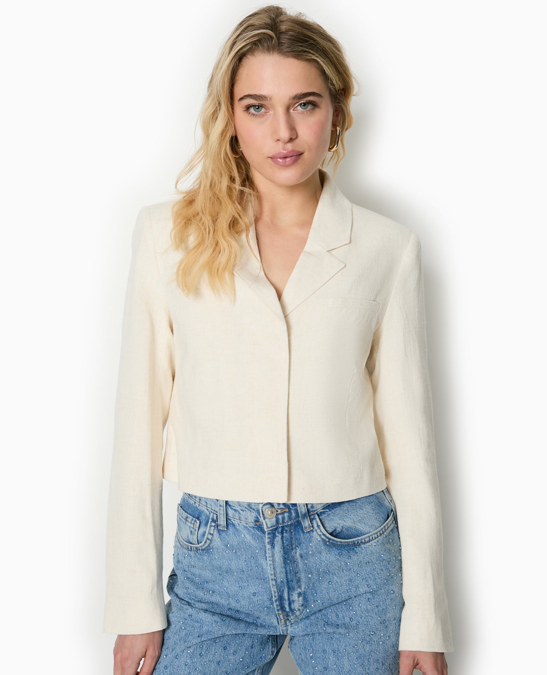 Veste blazer courte avec lin