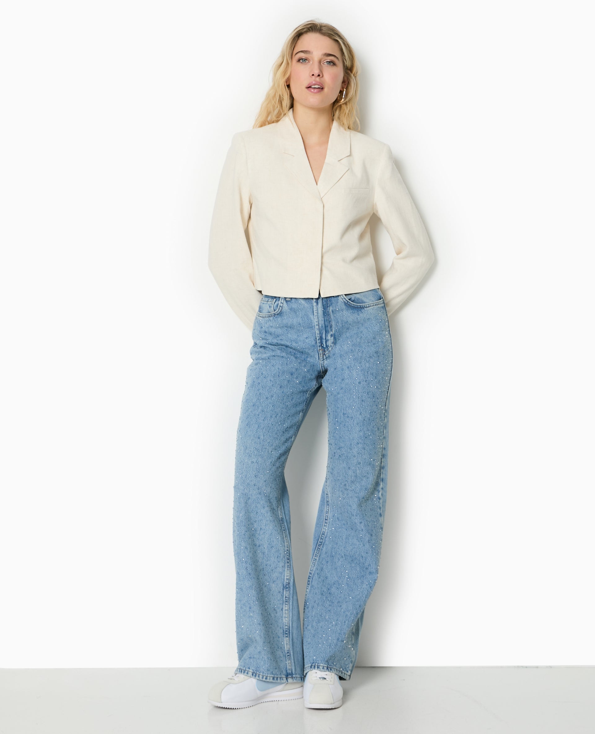 Veste blazer courte avec lin