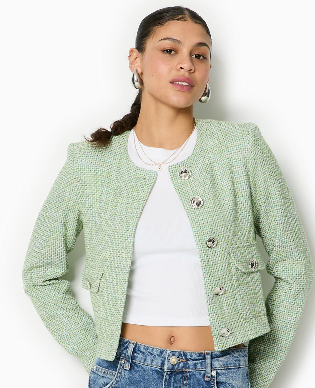 Veste courte et droite en tweed
