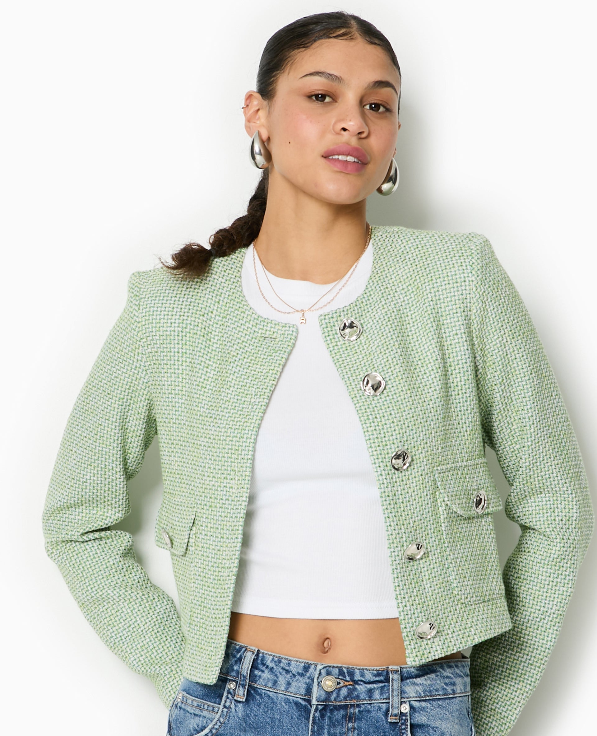 Veste courte et droite en tweed