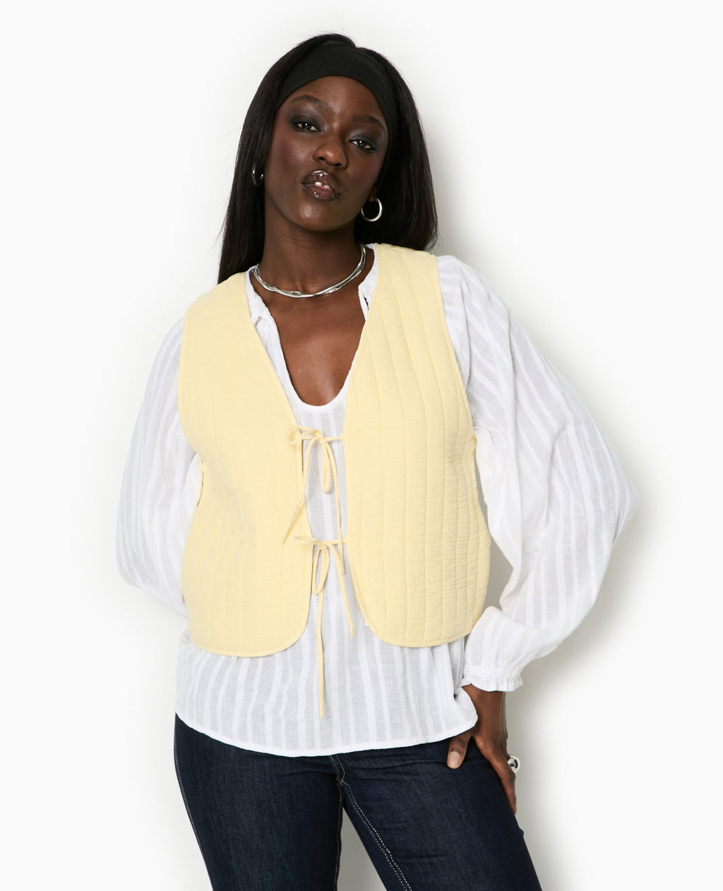 Veste sans manches en gaze de coton matelassée
