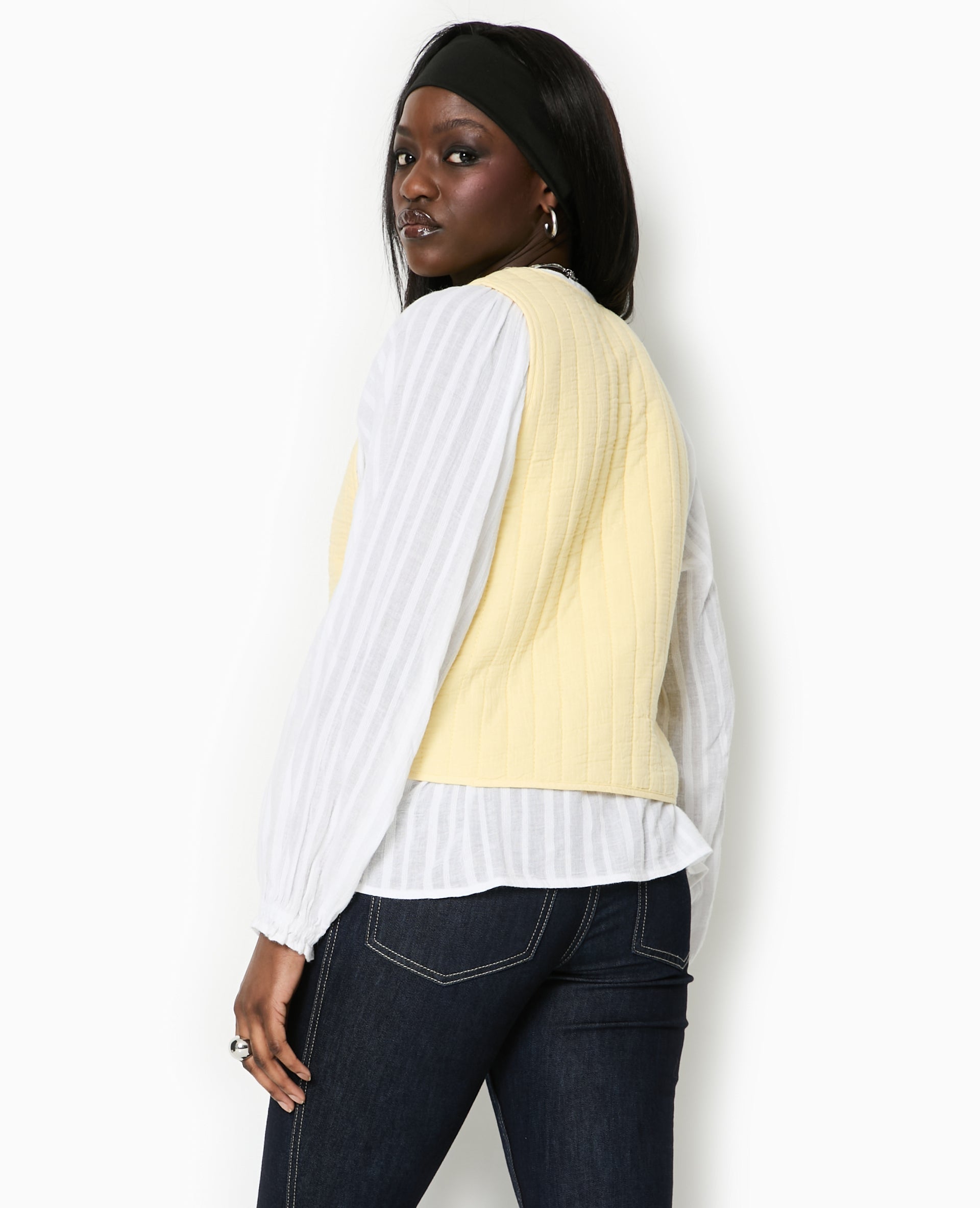 Veste sans manches en gaze de coton matelassée