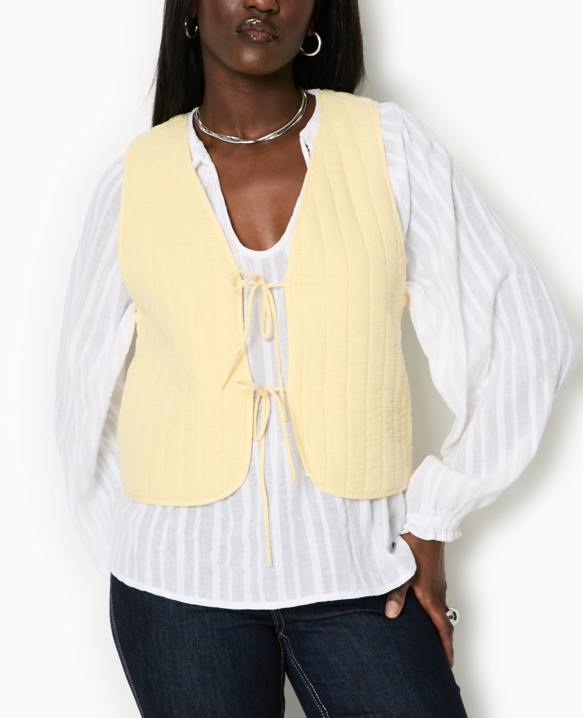 Veste sans manches en gaze de coton matelassée