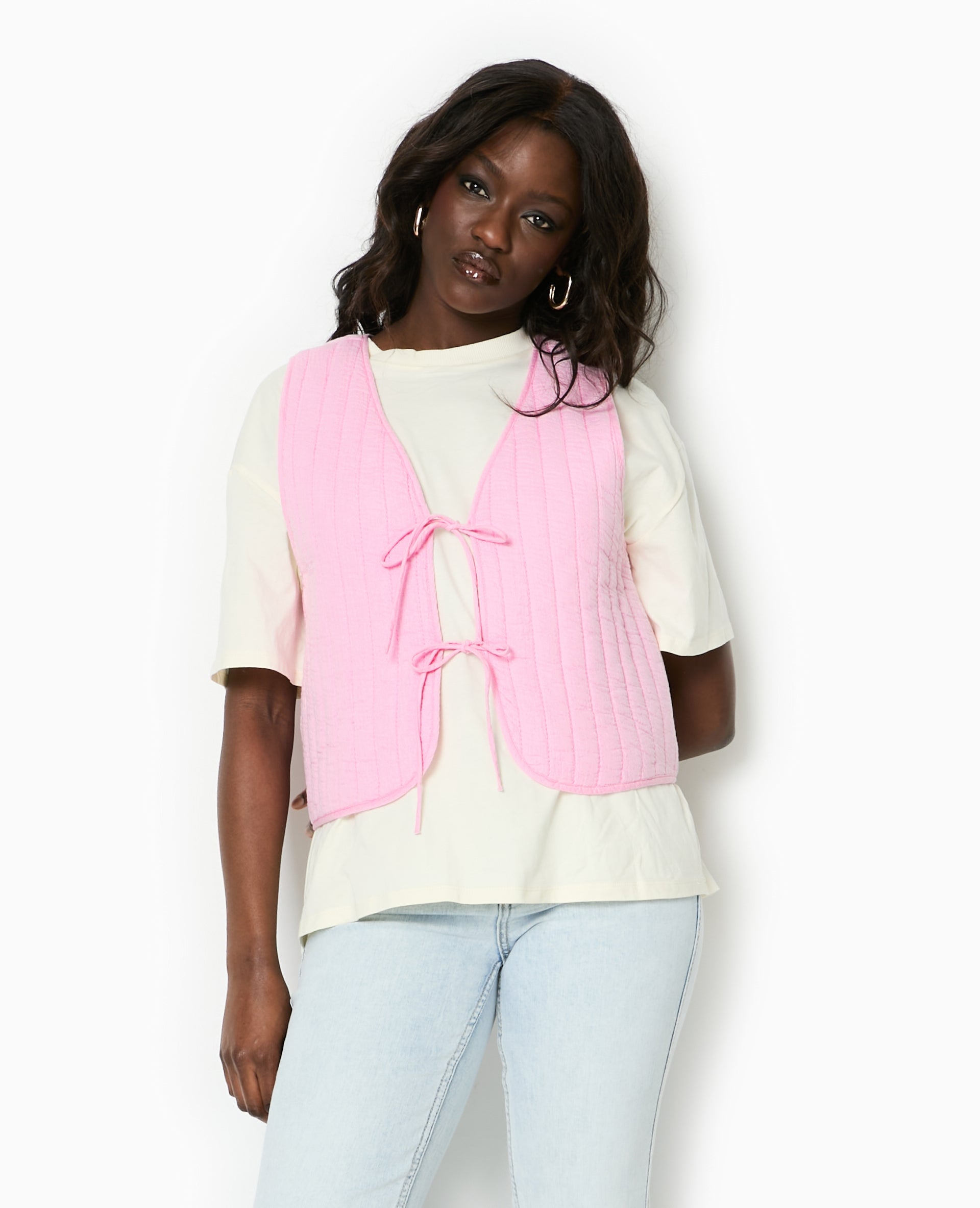 Veste sans manches en gaze de coton matelassée
