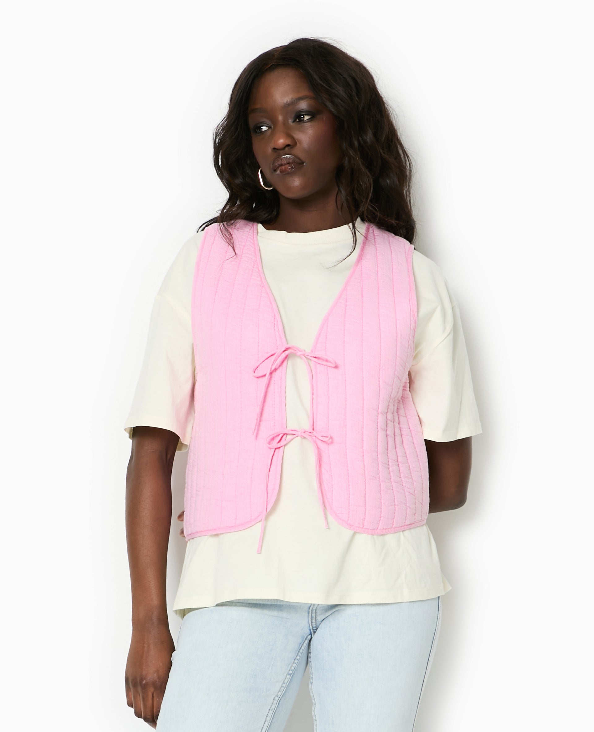 Veste sans manches en gaze de coton matelassée
