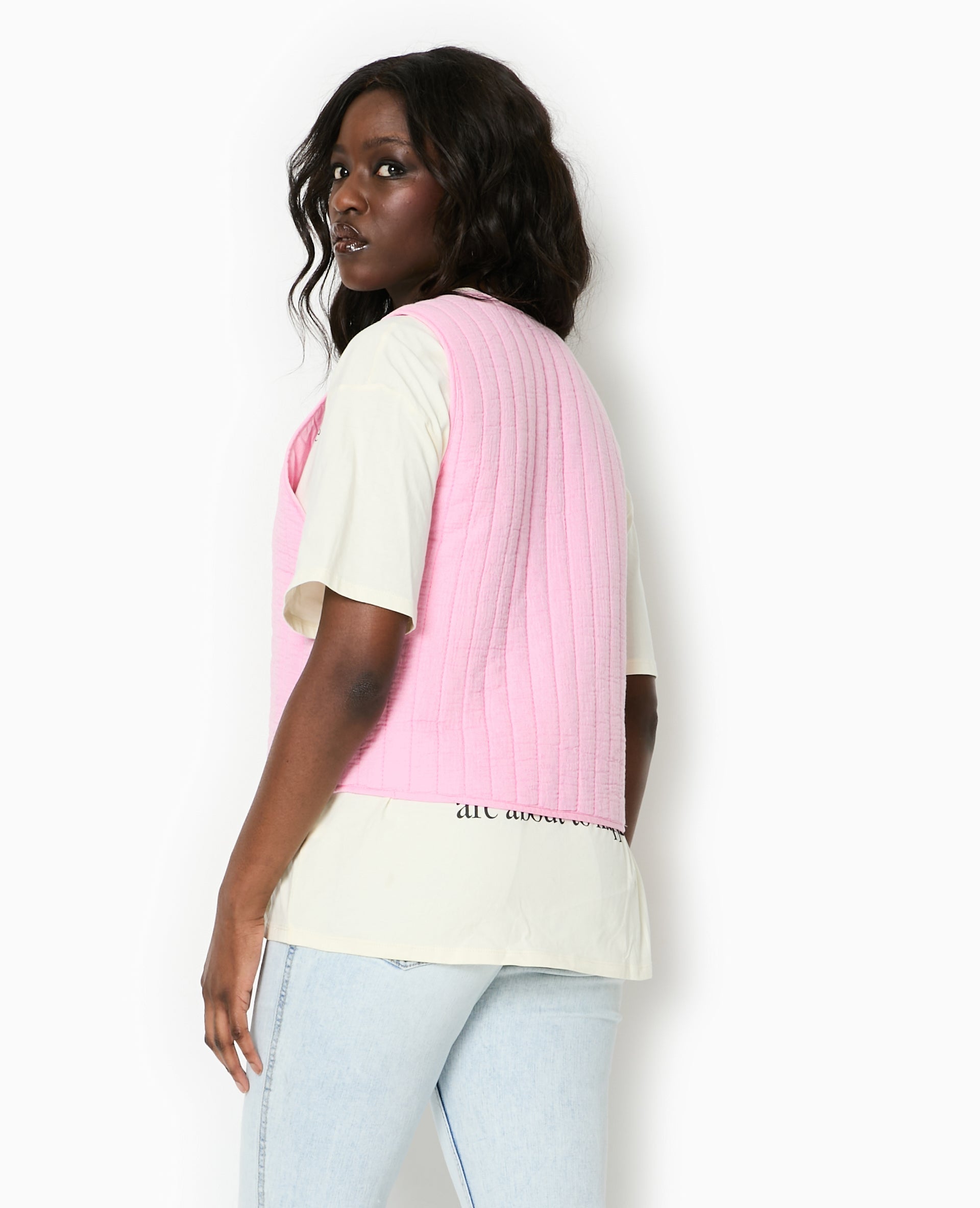 Veste sans manches en gaze de coton matelassée