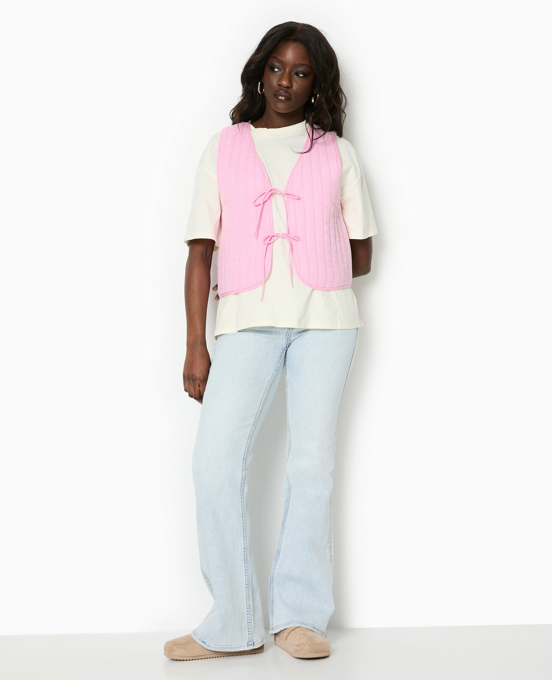 Veste sans manches en gaze de coton matelassée