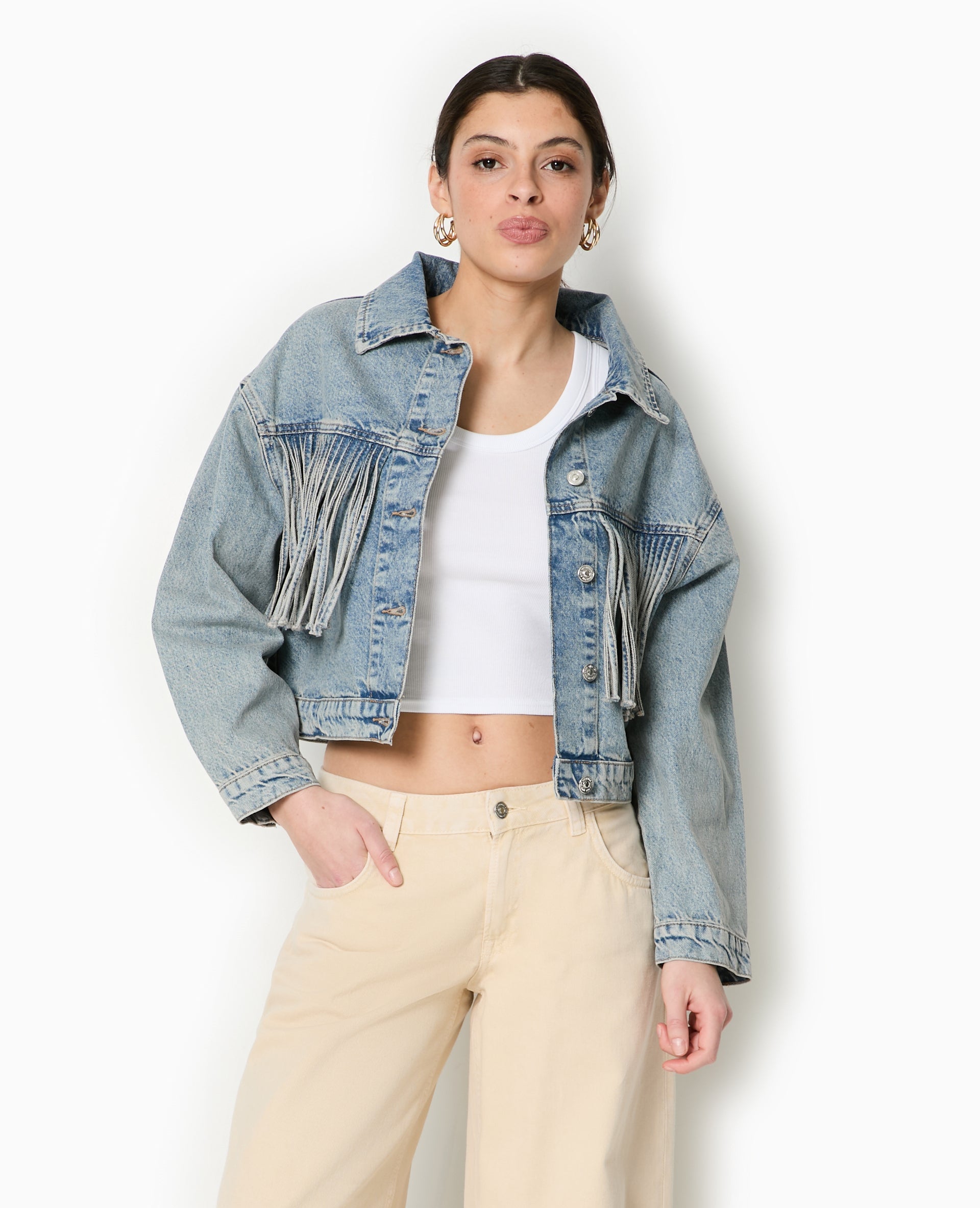 Veste en jean avec franges