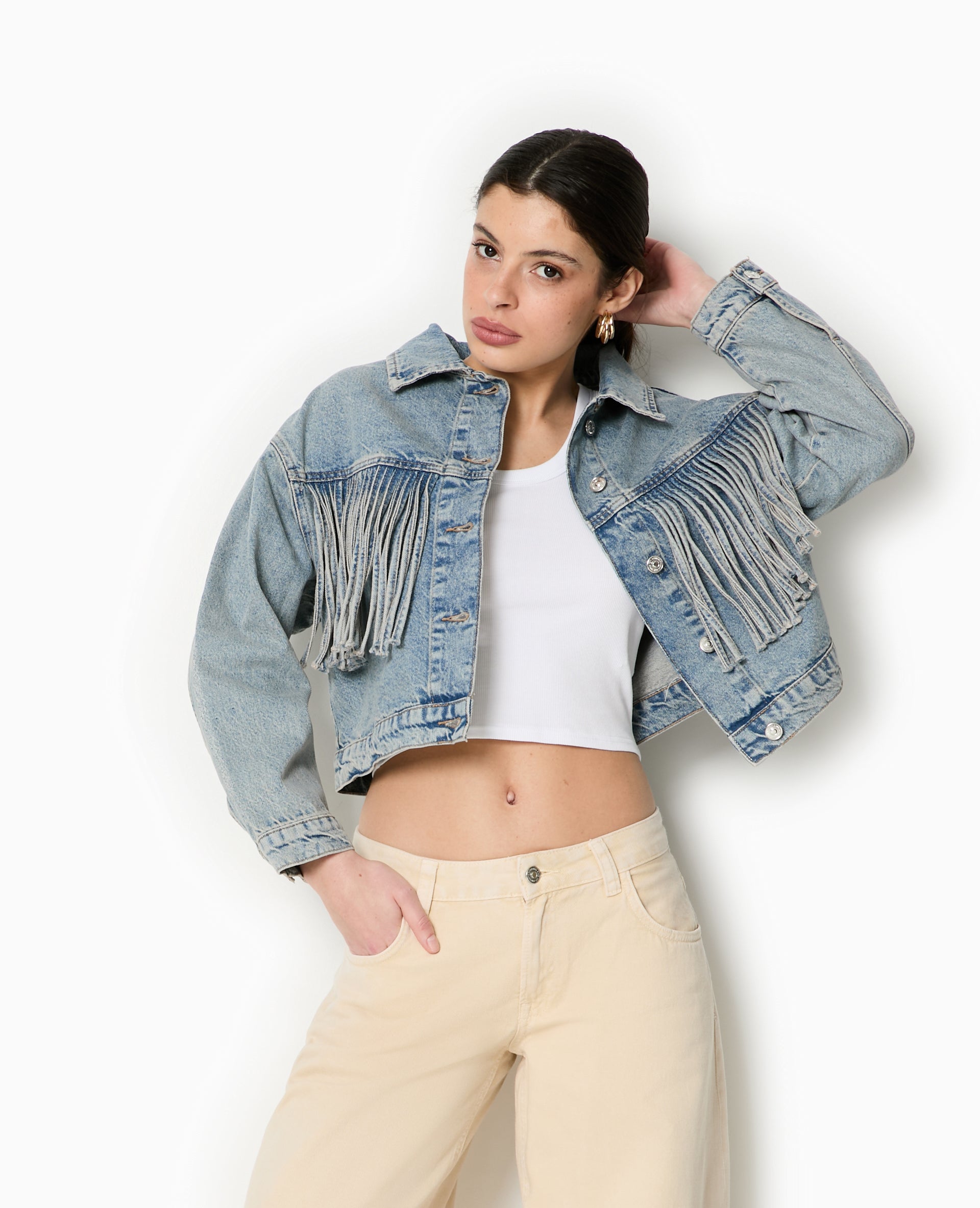 Veste en jean avec franges