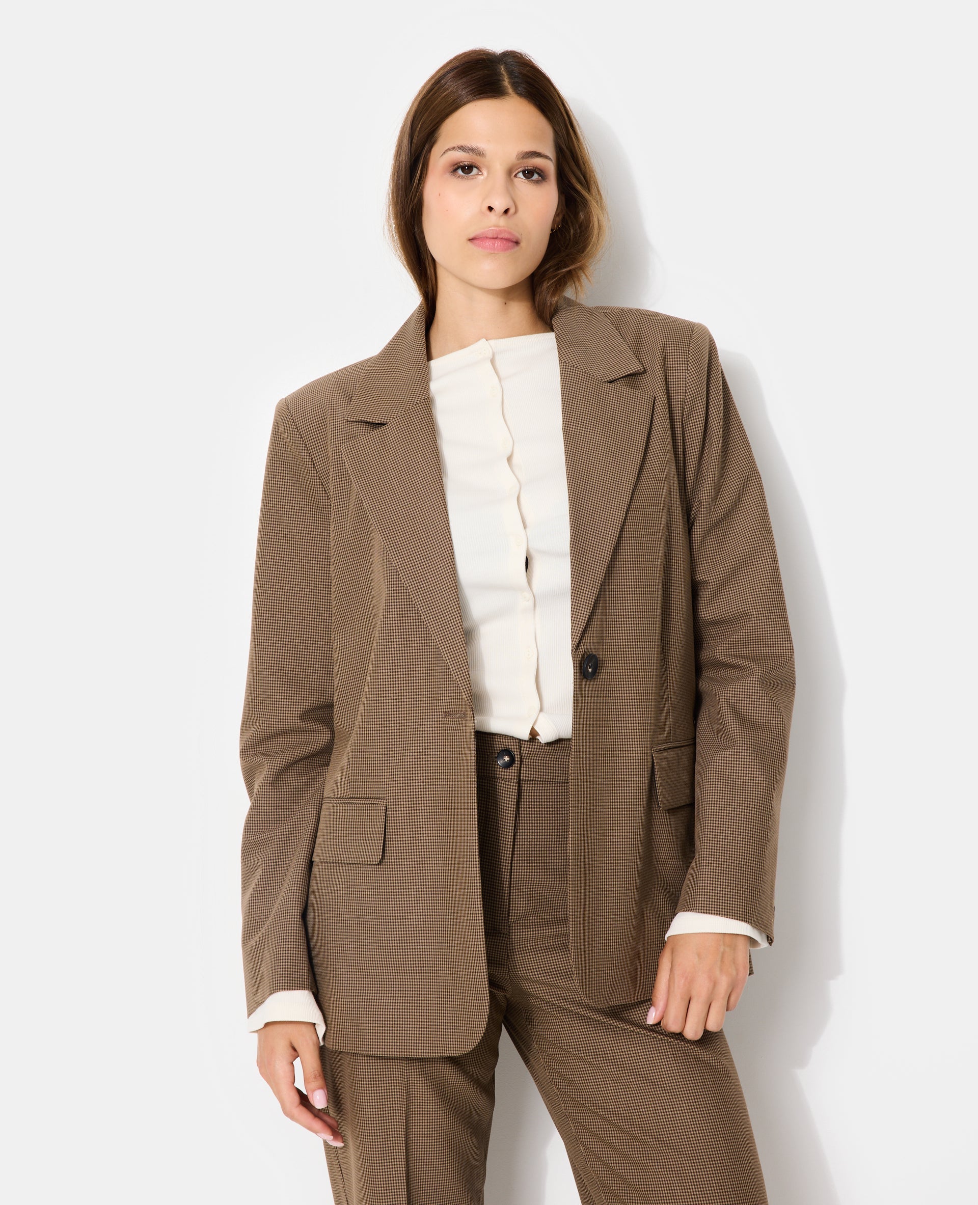 Veste blazer oversize motif mini pied-de-poule
