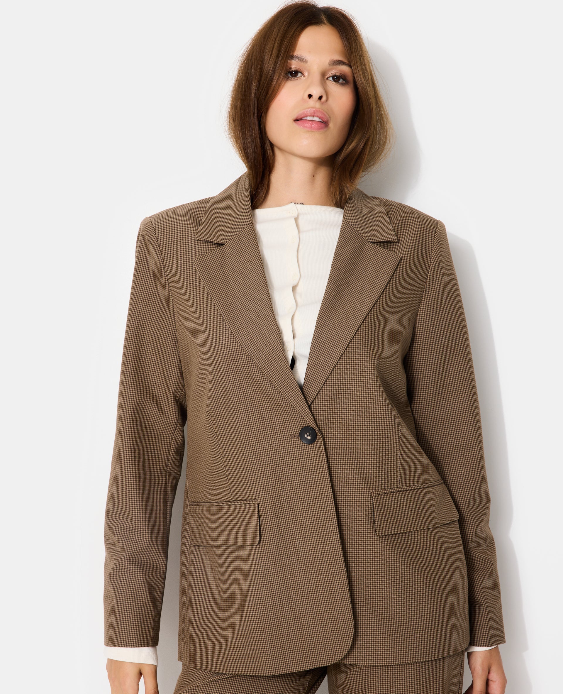 Veste blazer oversize motif mini pied-de-poule