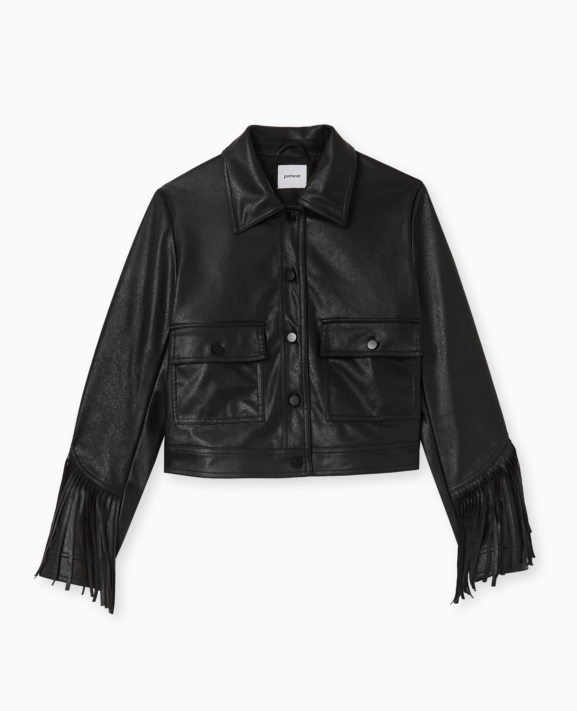 Veste courte en simili avec franges