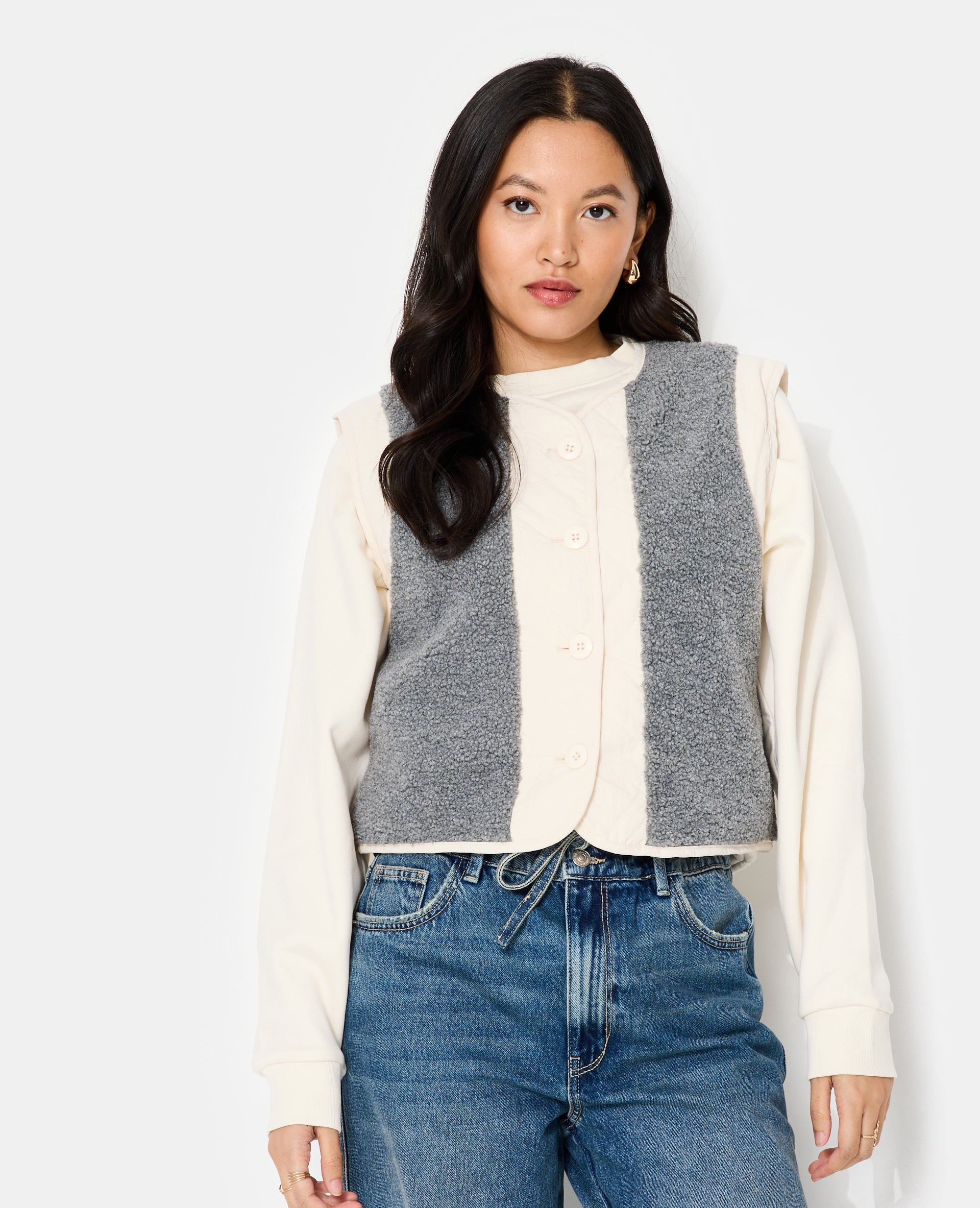 Veste sans manches avec empiècements sherpa