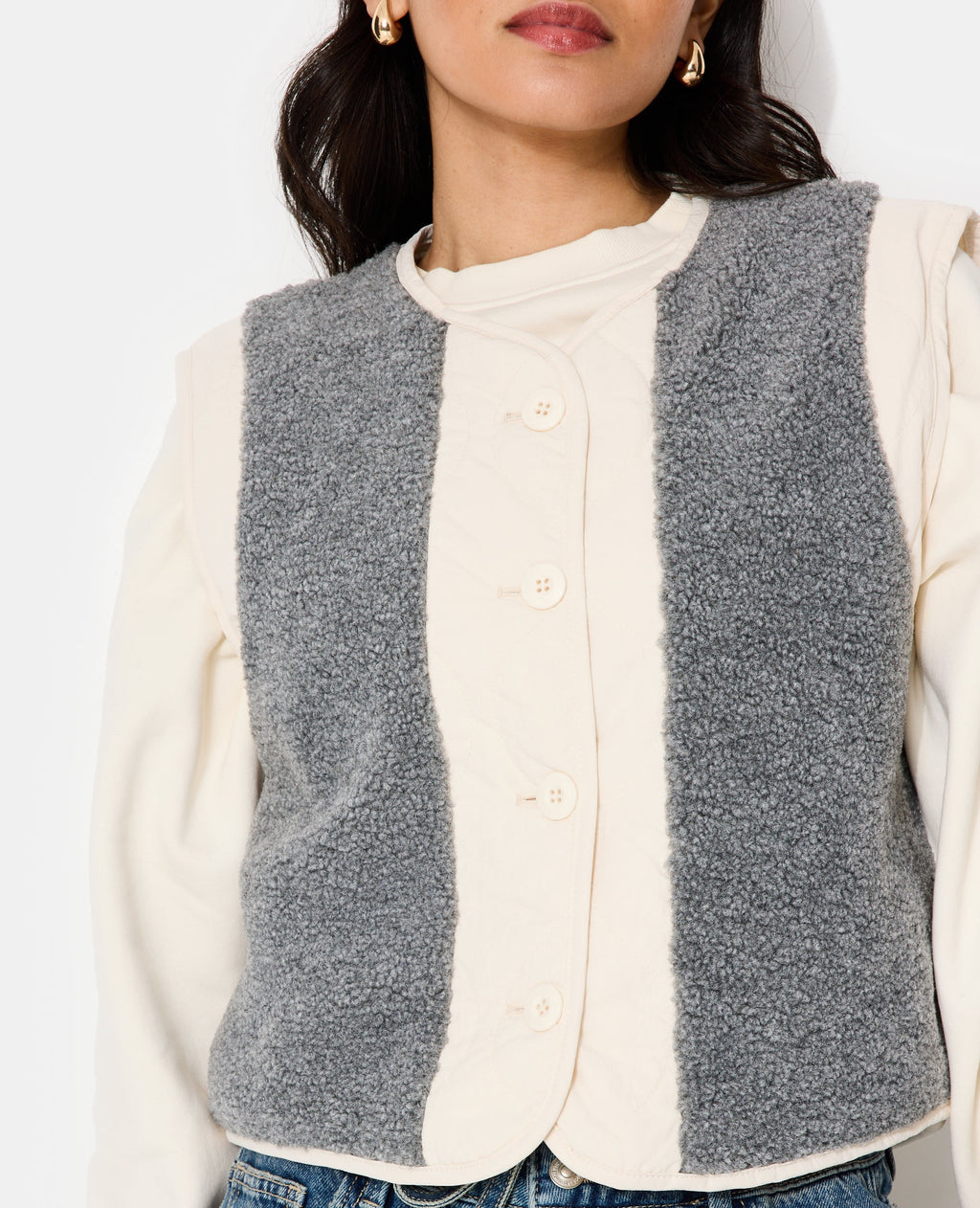 Veste sans manches avec empiècements sherpa
