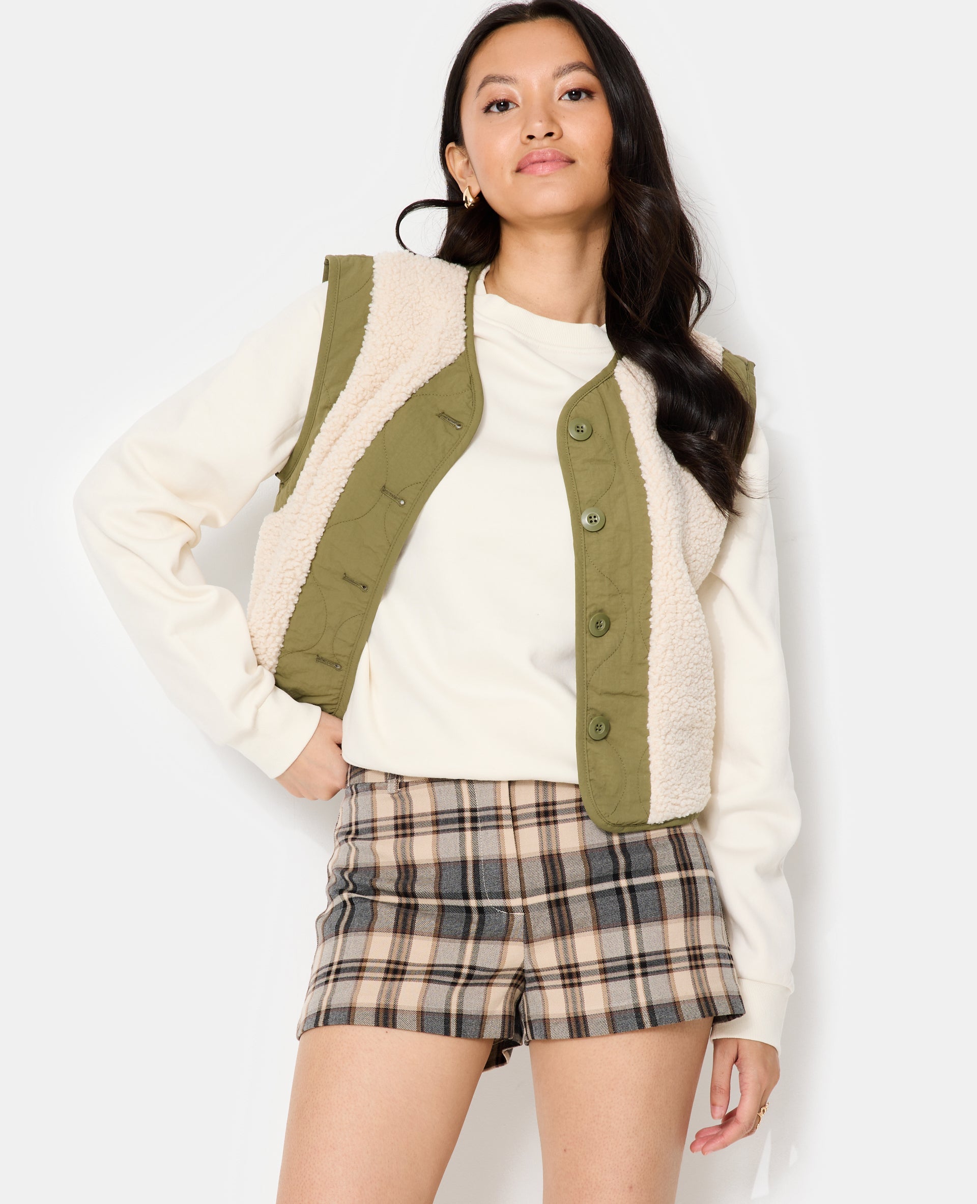 Veste sans manches avec empiècements sherpa