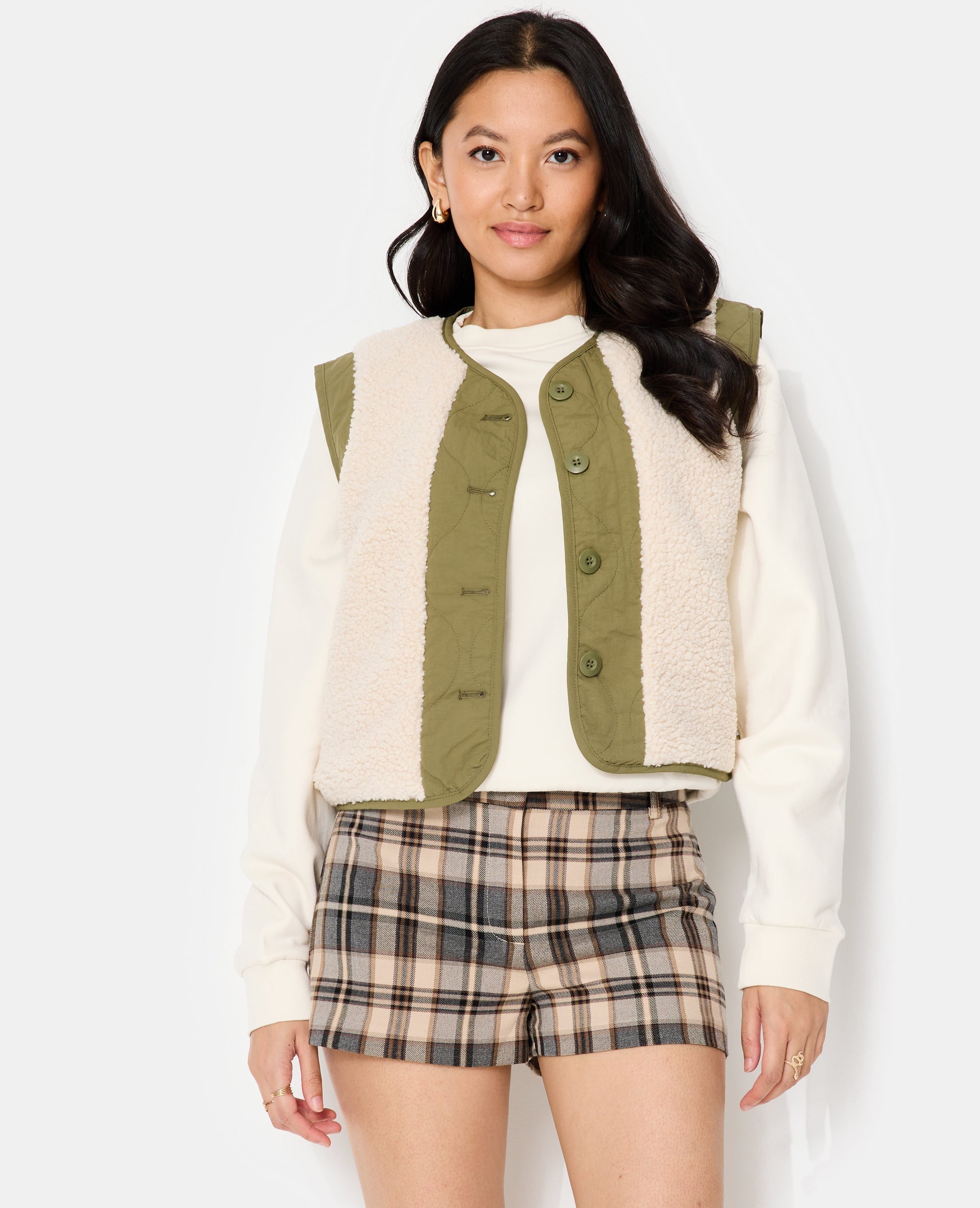 Veste sans manches avec empiècements sherpa