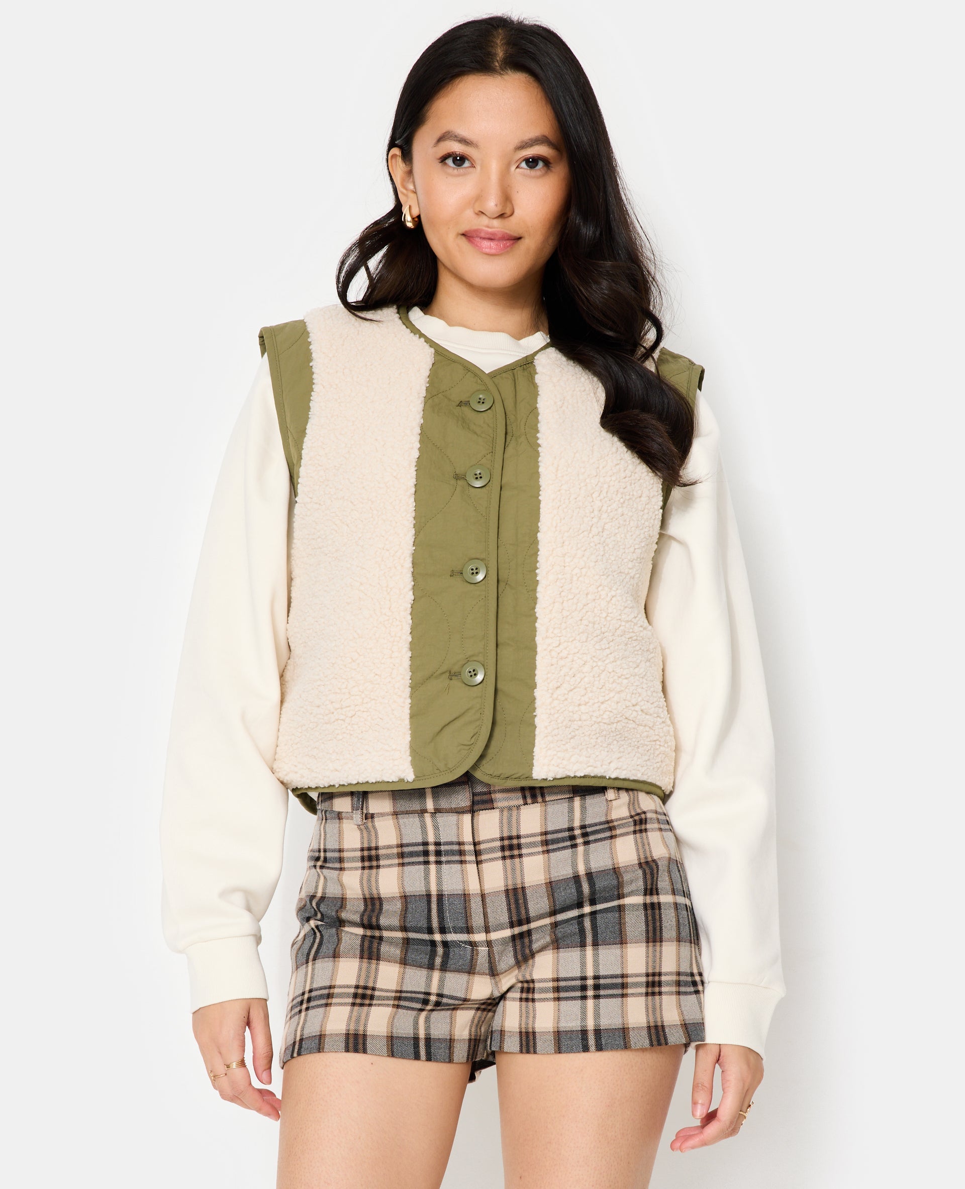 Veste sans manches avec empiècements sherpa