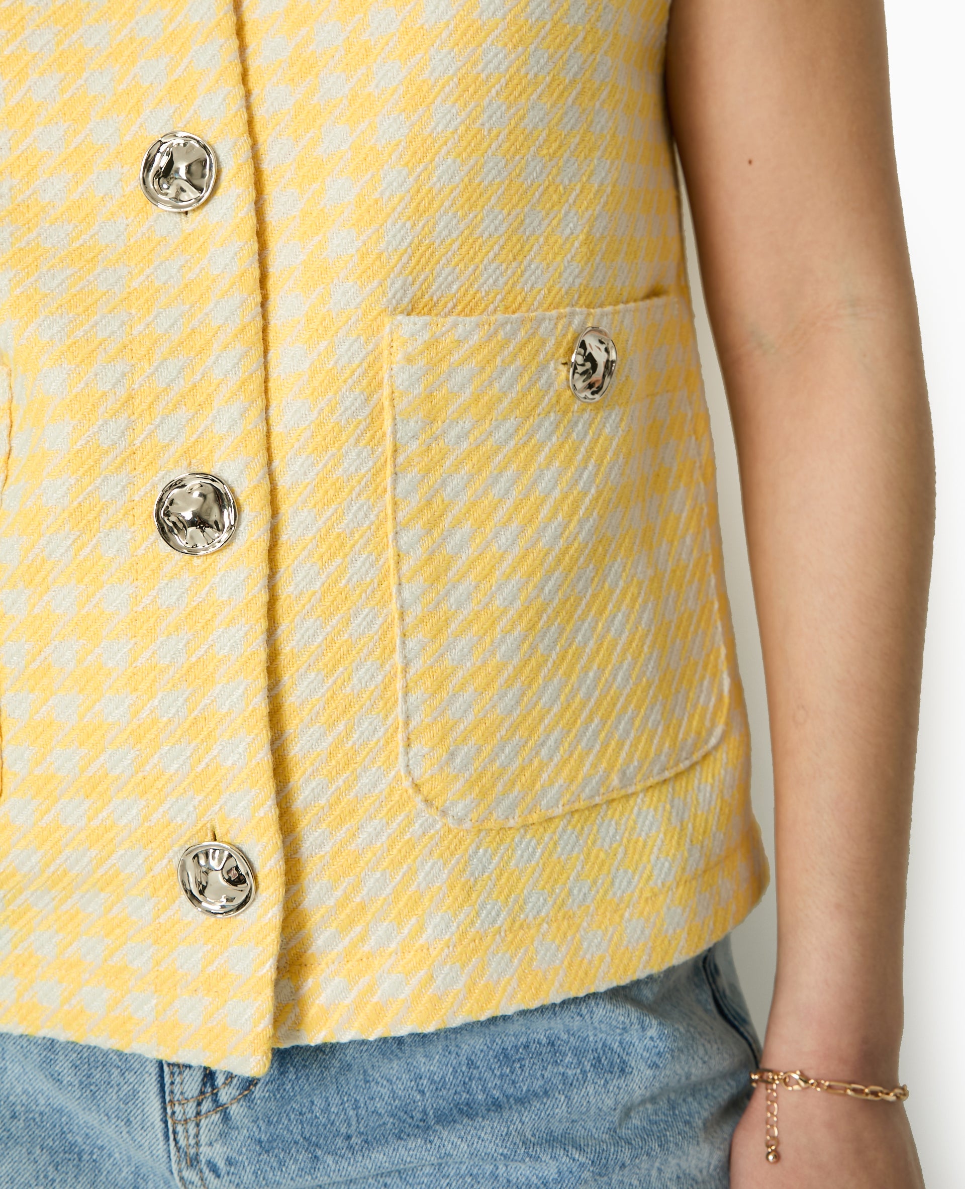Veste sans manches en tweed motif pied-de-poule