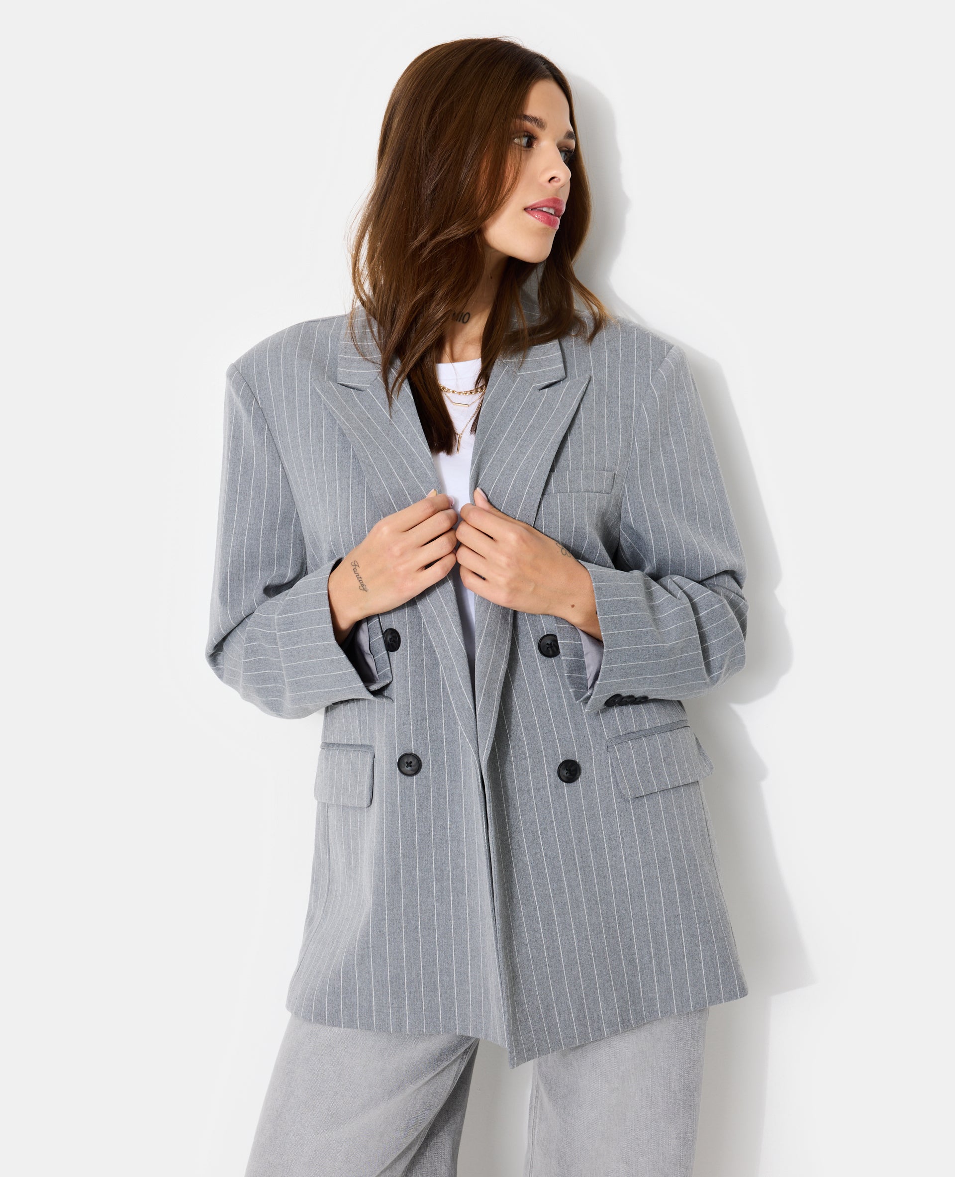 Veste blazer oversize avec fines rayures