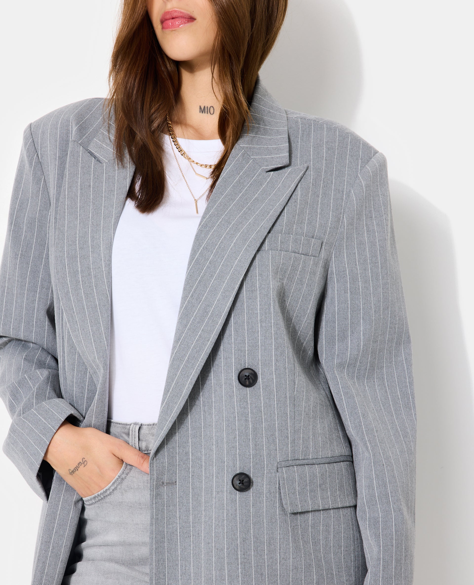 Veste blazer oversize avec fines rayures