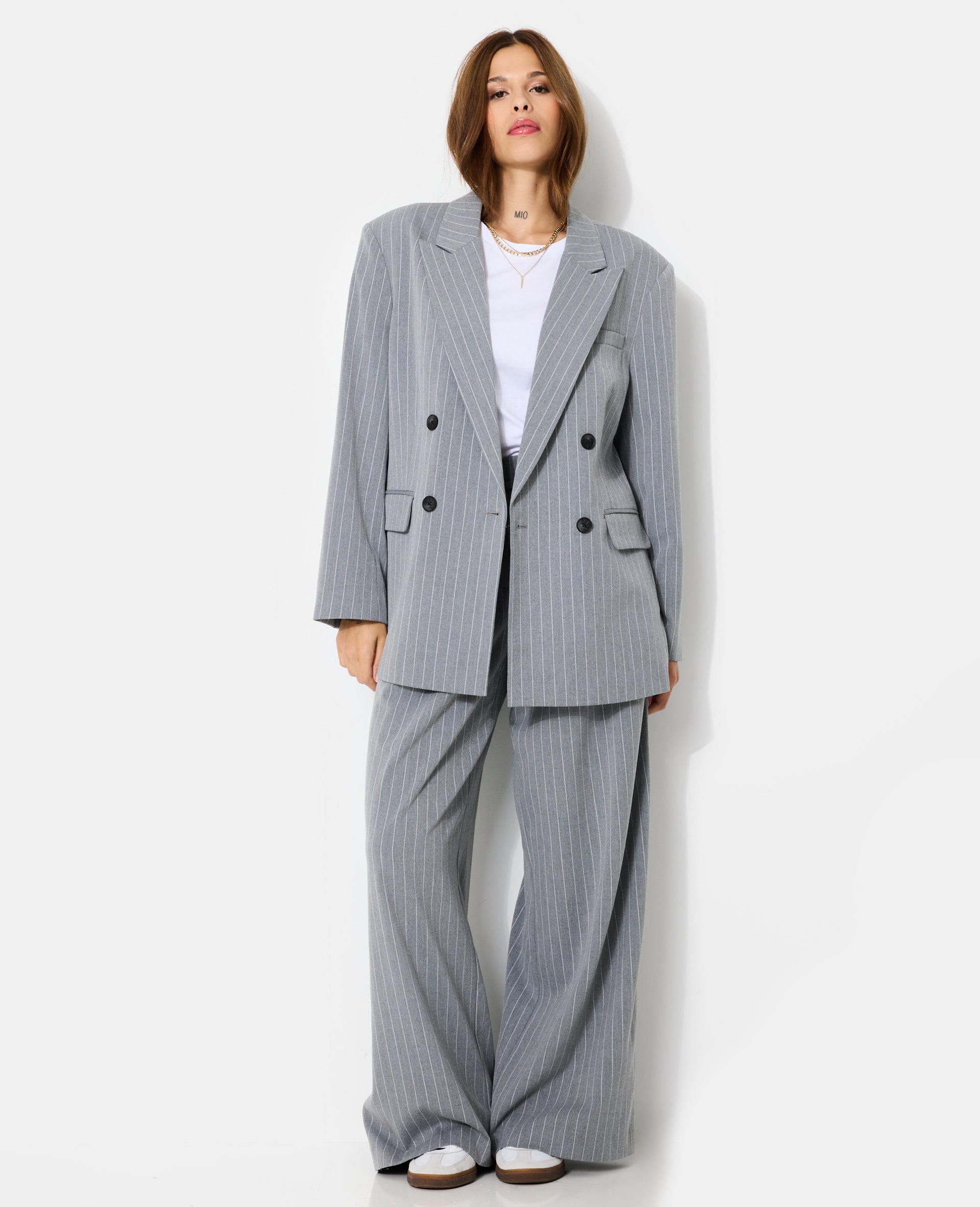 Veste blazer oversize avec fines rayures