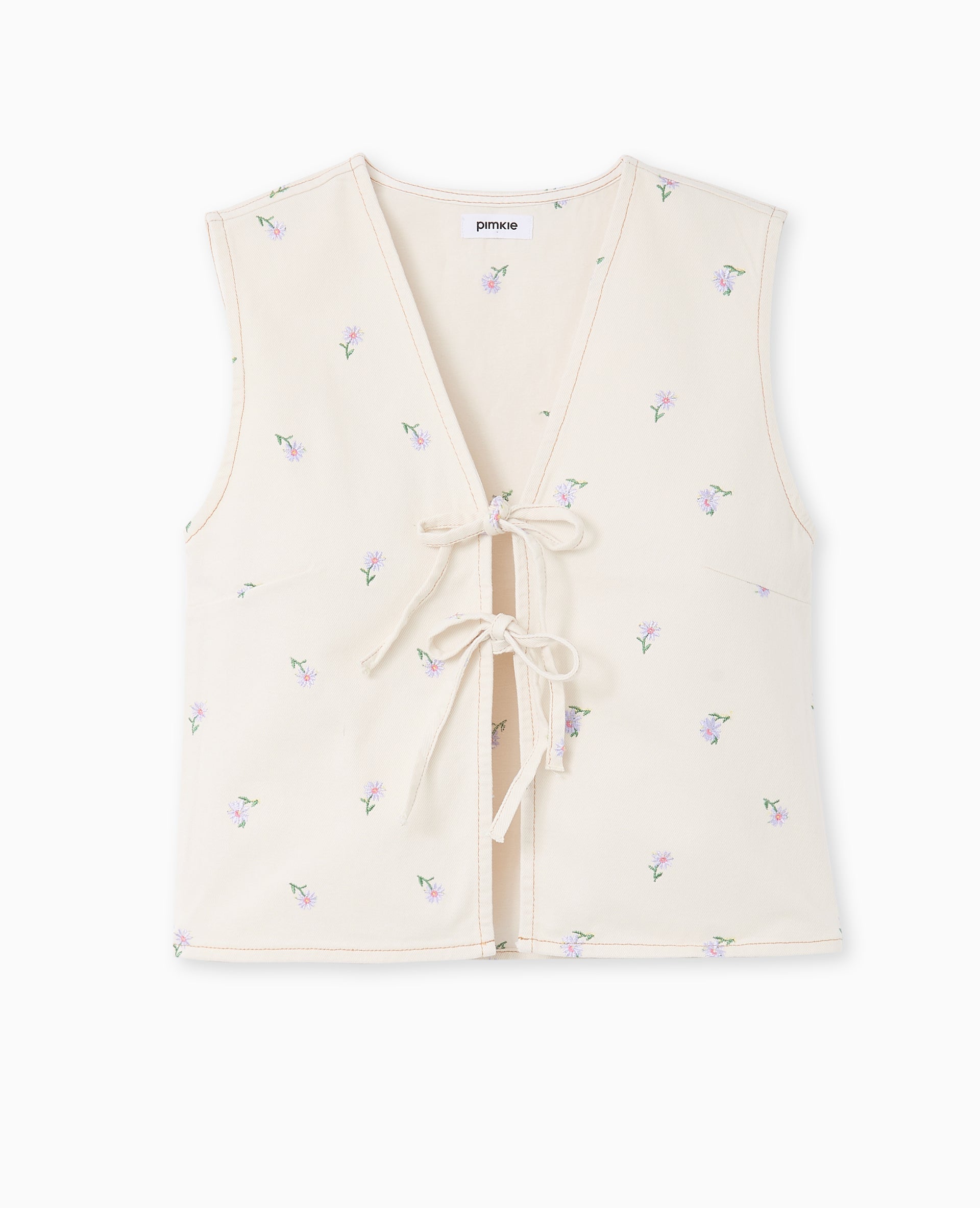 Veste sans manche en jean avec broderies fleurs