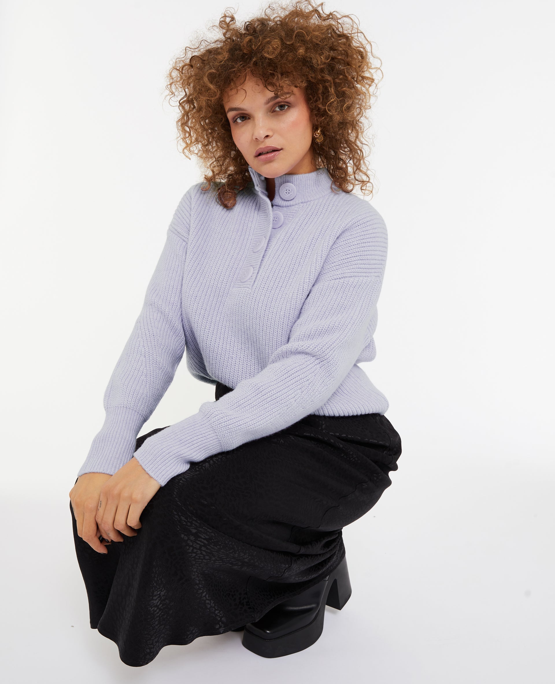 Pull grosse maille avec col boutonné