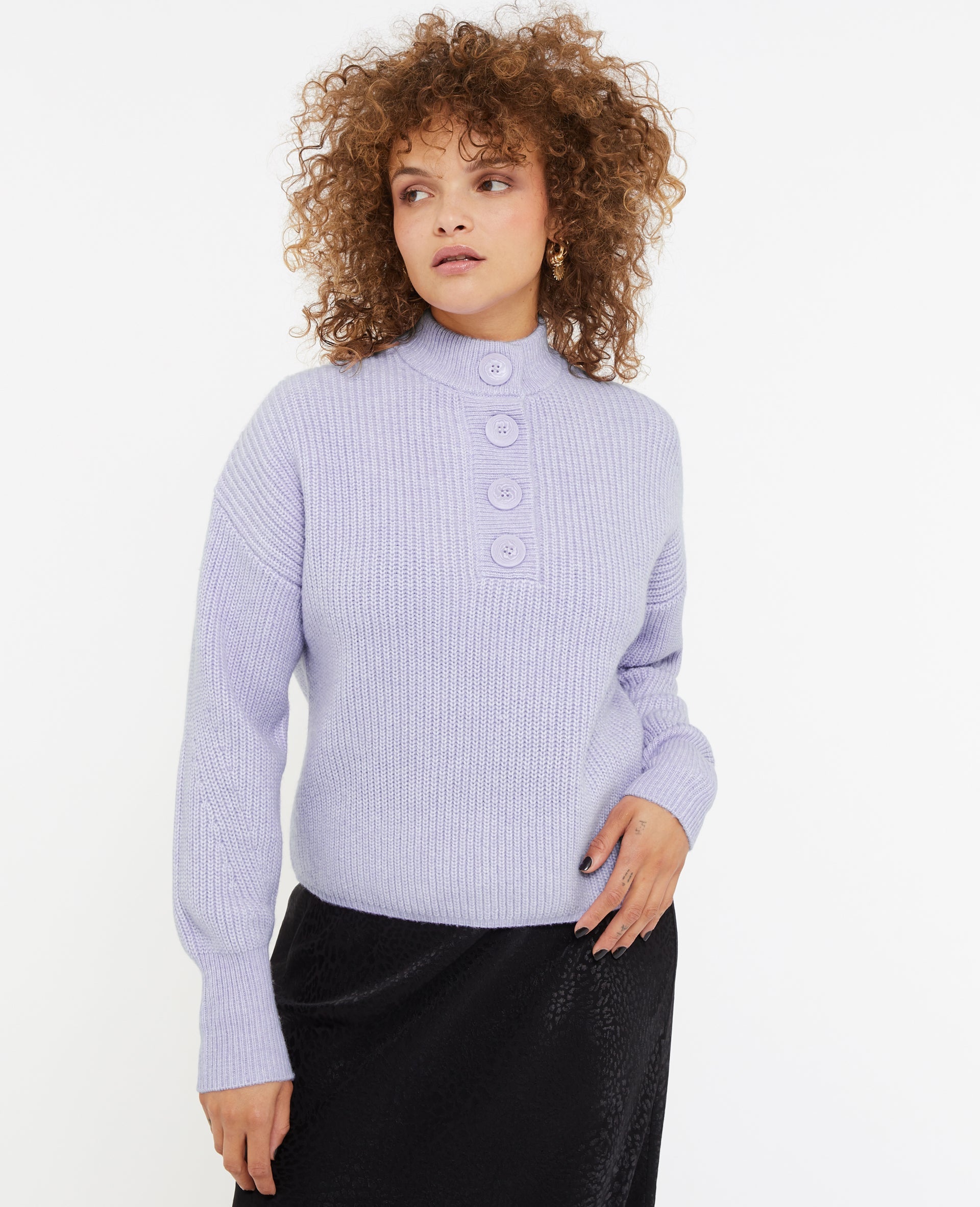 Pull grosse maille avec col boutonné