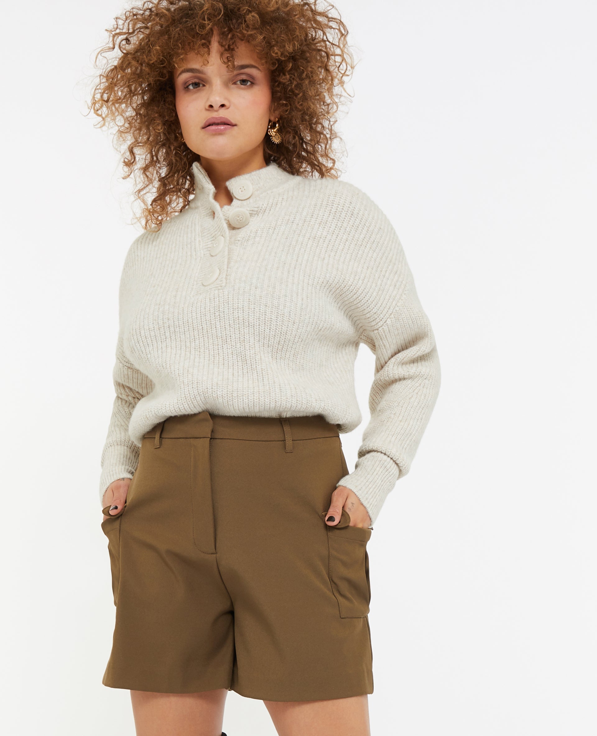 Pull grosse maille avec col boutonné