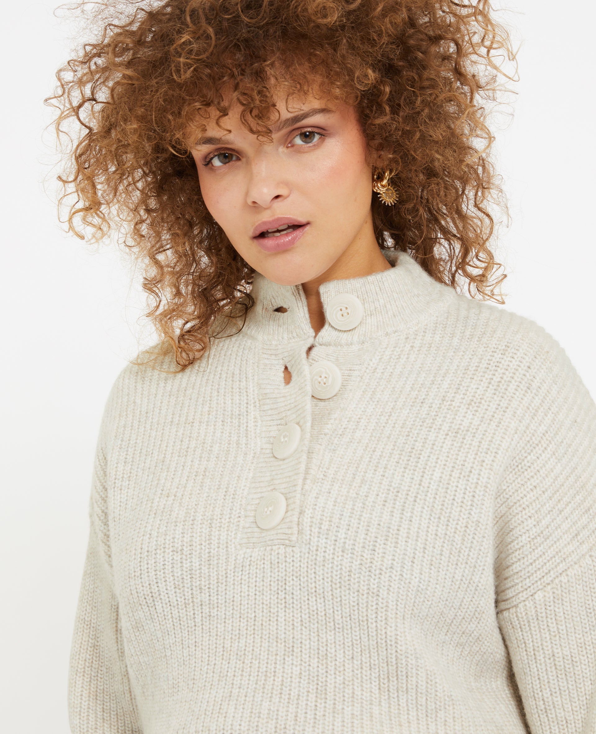 Pull grosse maille avec col boutonné