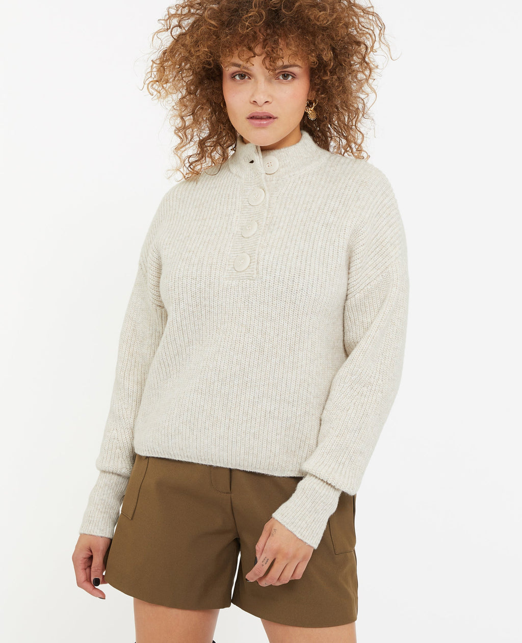 Pull grosse maille avec col boutonné