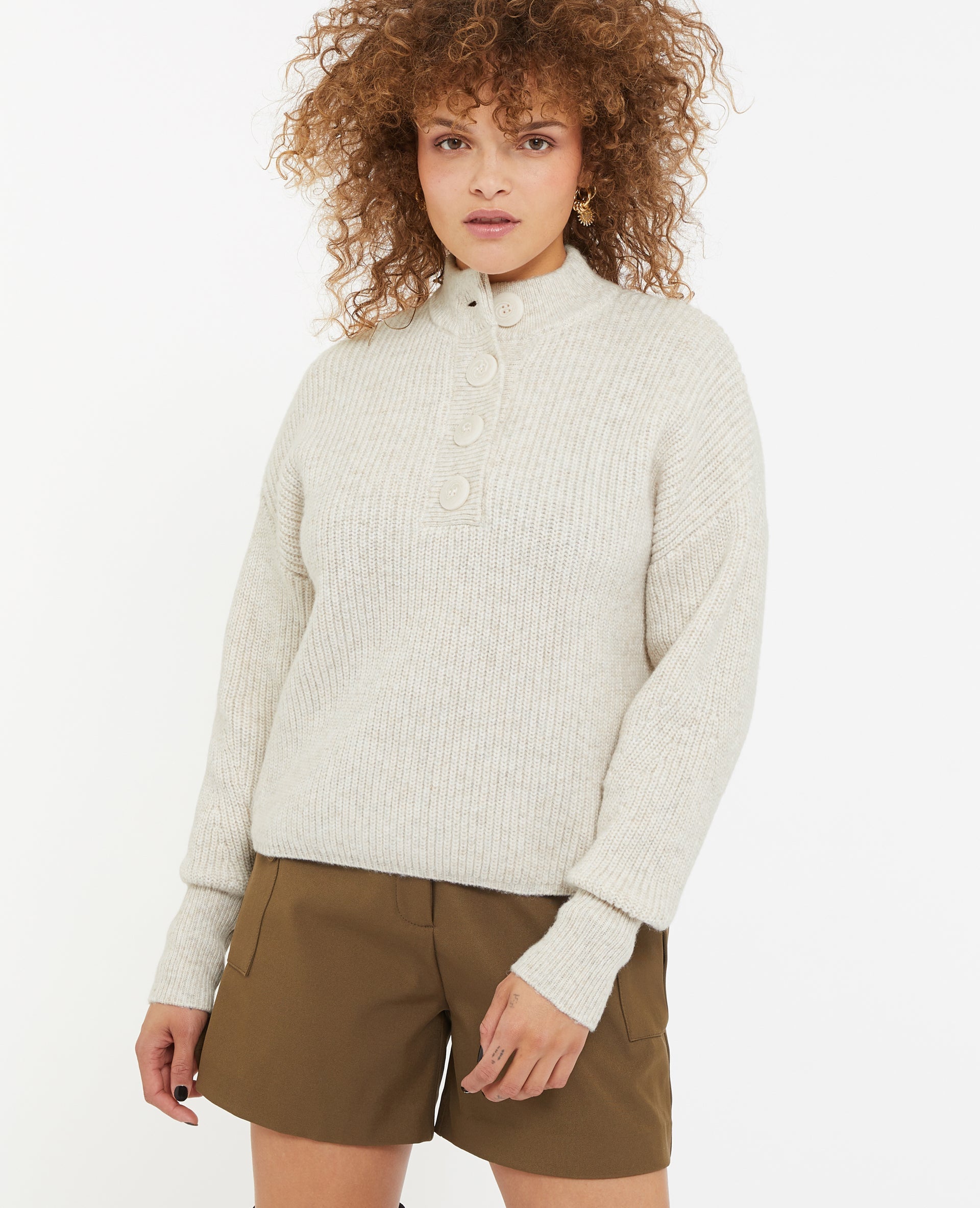 Pull grosse maille avec col boutonné