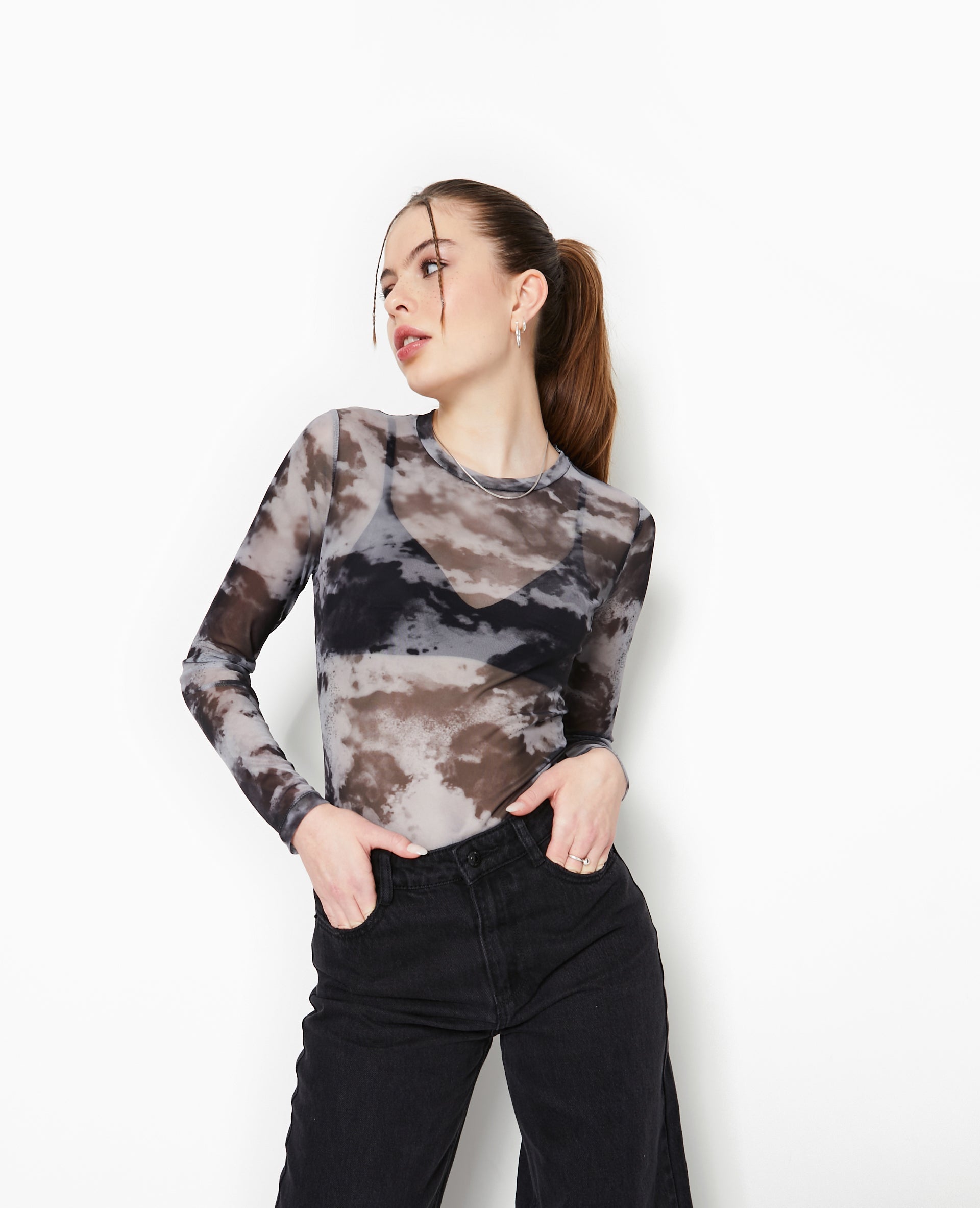 Body manches longues en tulle