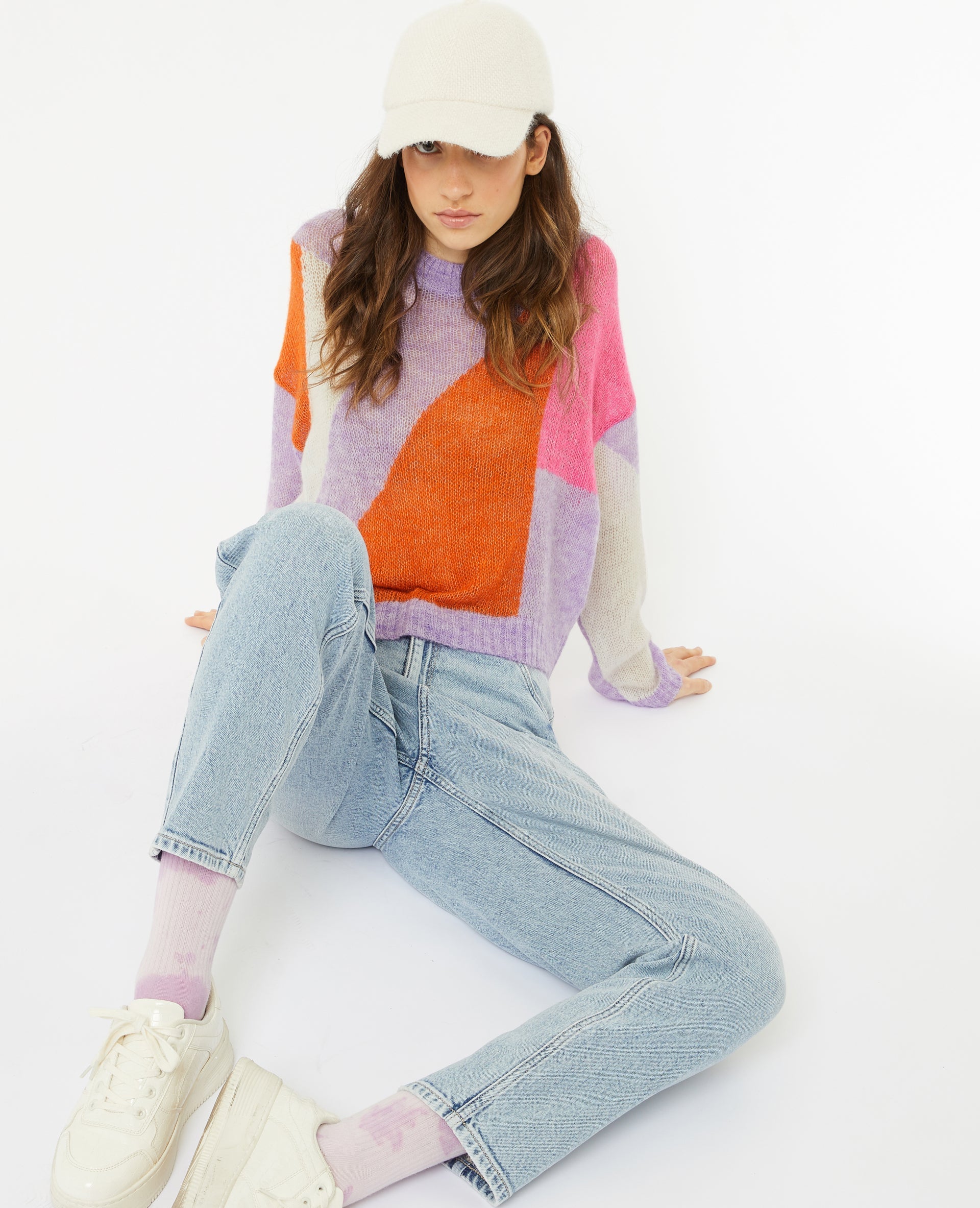 Pull en maille légère colorblock