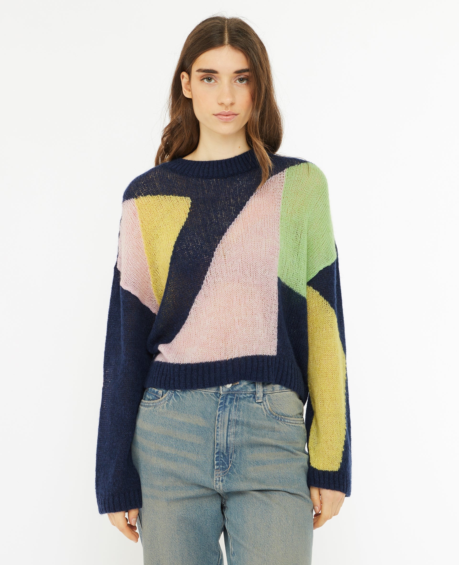 Pull en maille légère colorblock