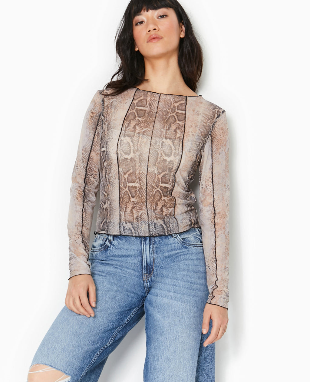 Top manches longues en tulle motif python