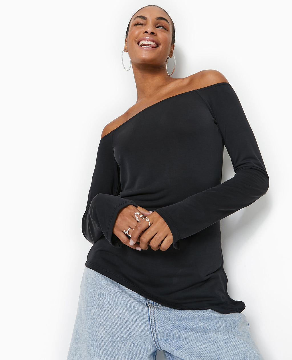 Top manches longues encolure Bardot